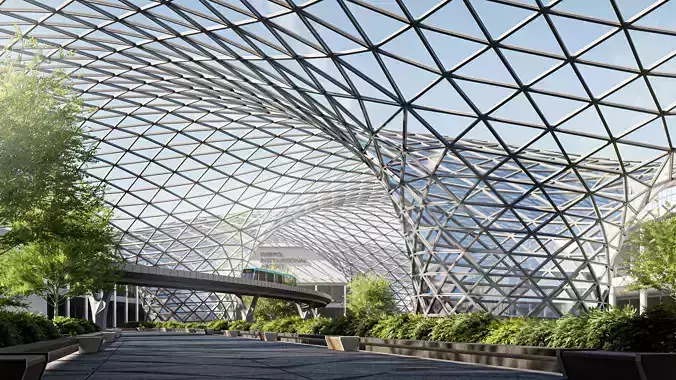 Airport Terminal With Parametric Roof  3D model
