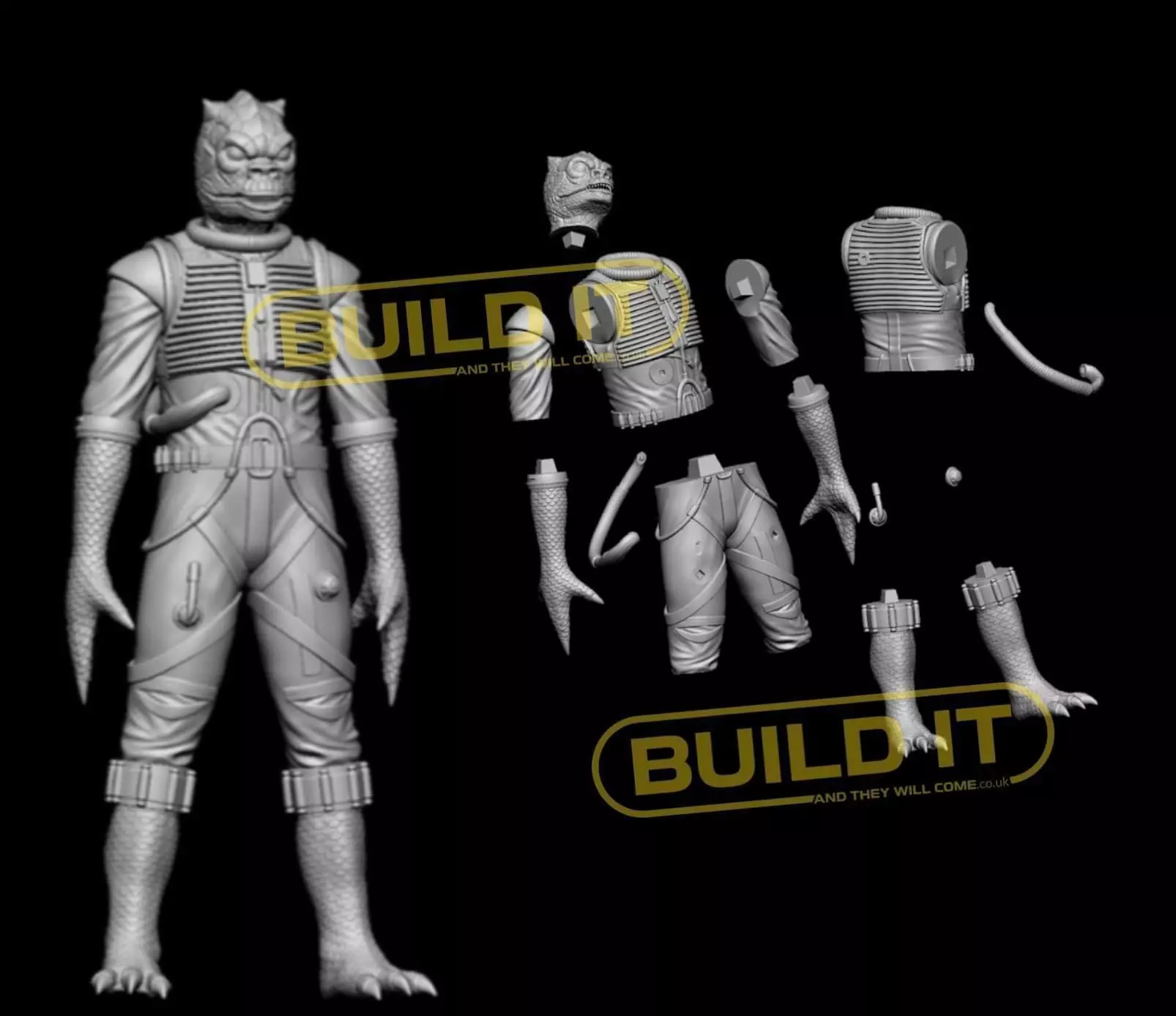 Bossk bounty hunter full size statue Star Wars empire strikes  3D print model_0