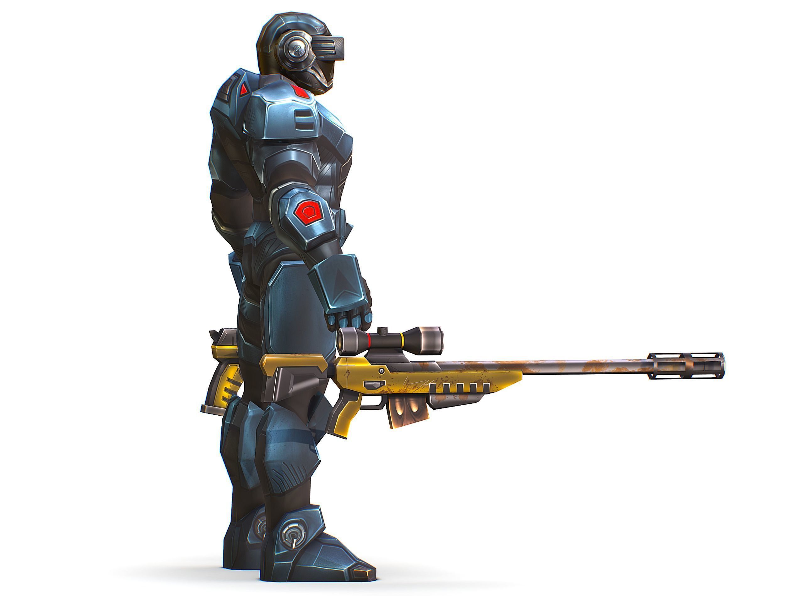 Cartoon Sci-Fi Cyborg Drone Sniper Soldier Low-poly 3D model_11