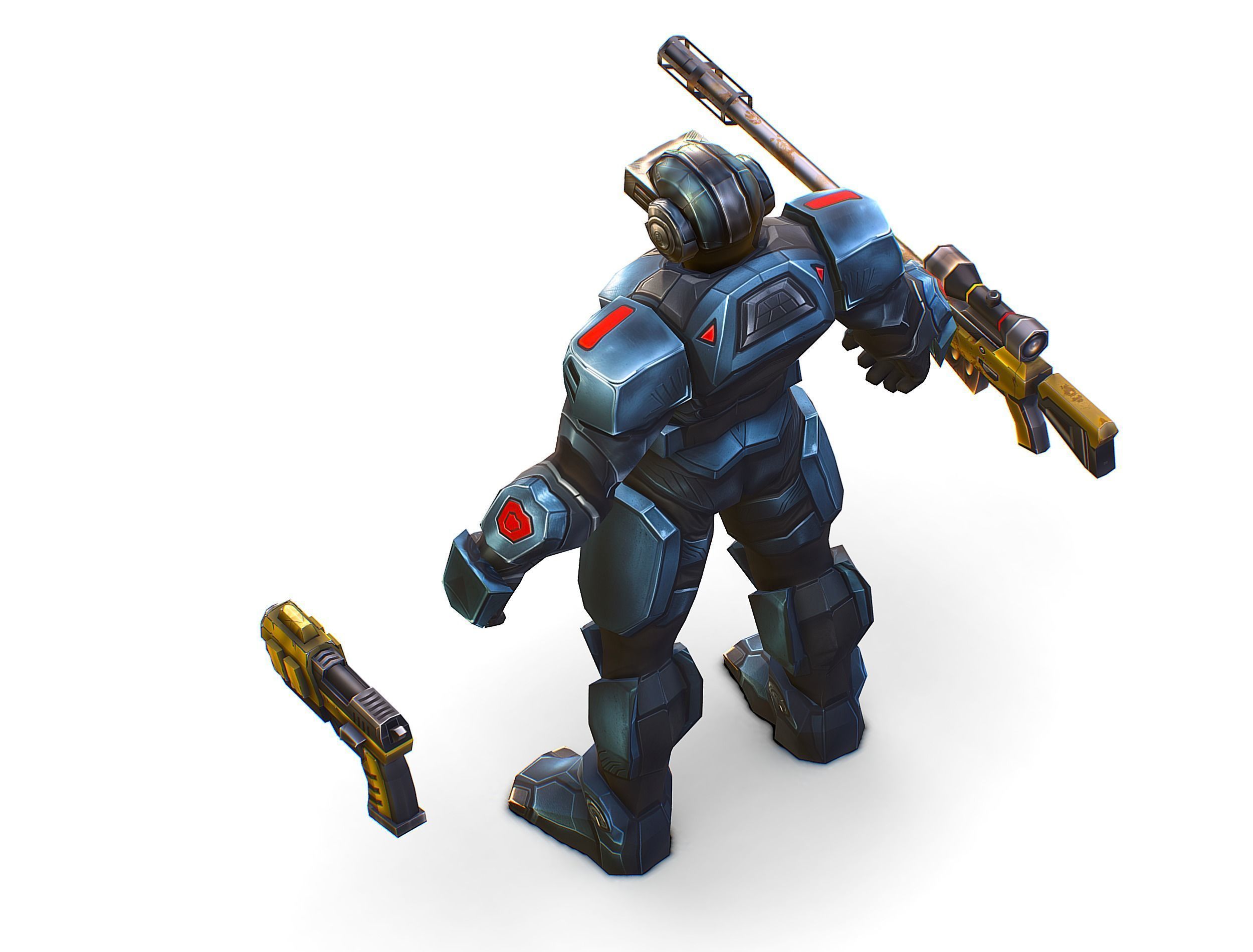 Cartoon Sci-Fi Cyborg Drone Sniper Soldier Low-poly 3D model_17