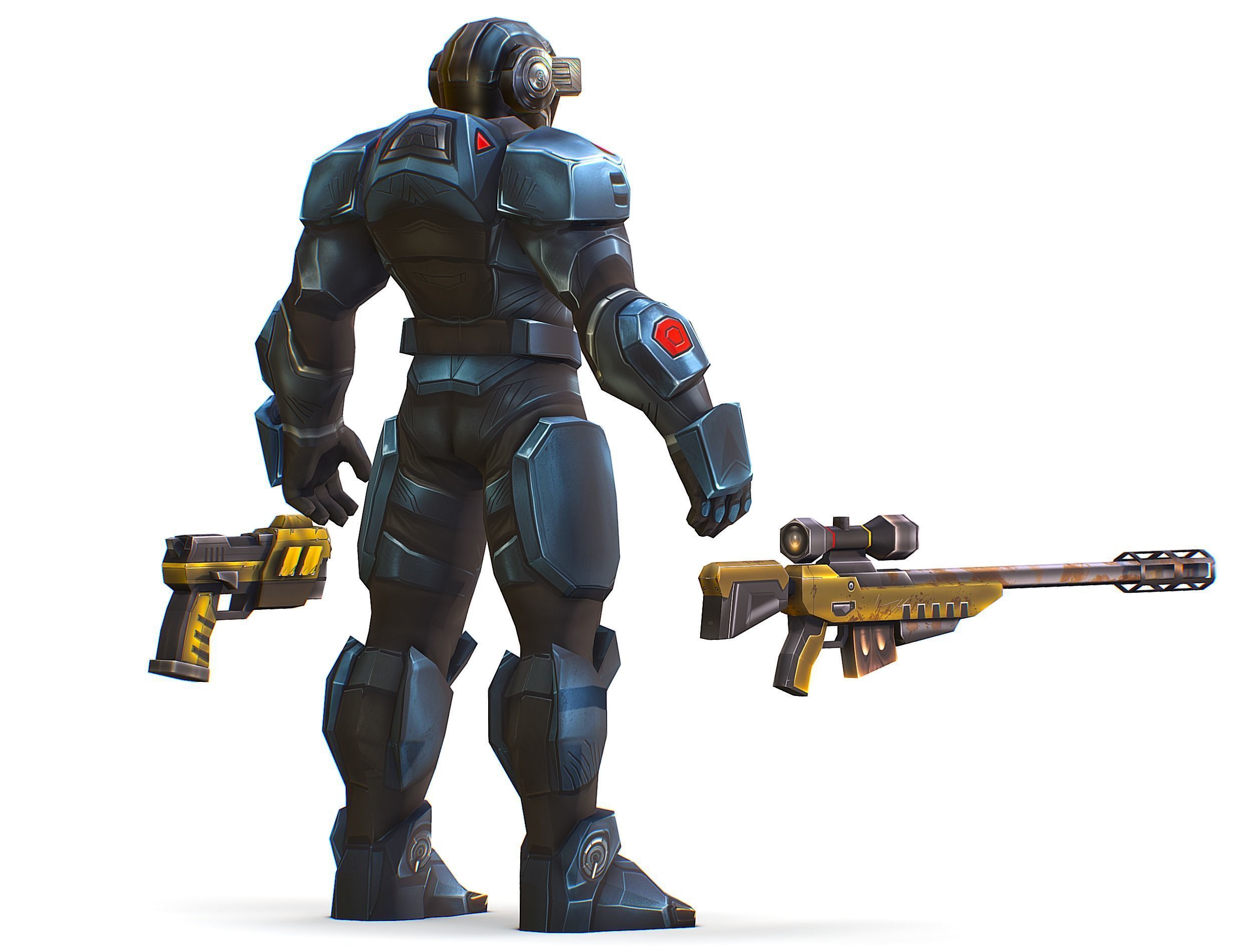 Cartoon Sci-Fi Cyborg Drone Sniper Soldier Low-poly 3D model_10