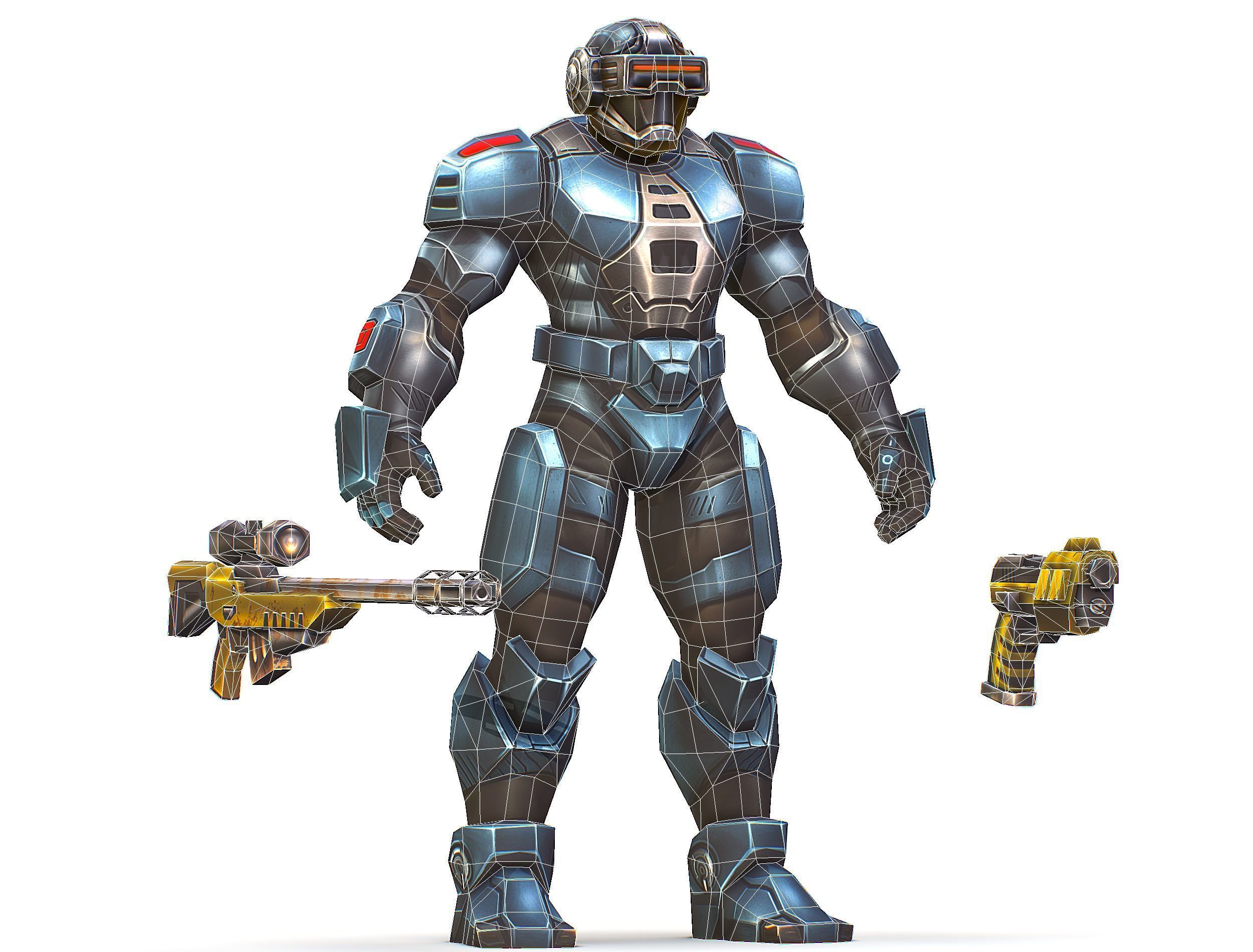 Cartoon Sci-Fi Cyborg Drone Sniper Soldier Low-poly 3D model_78