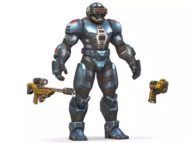 Cartoon Sci-Fi Cyborg Drone Sniper Soldier Low-poly 3D model