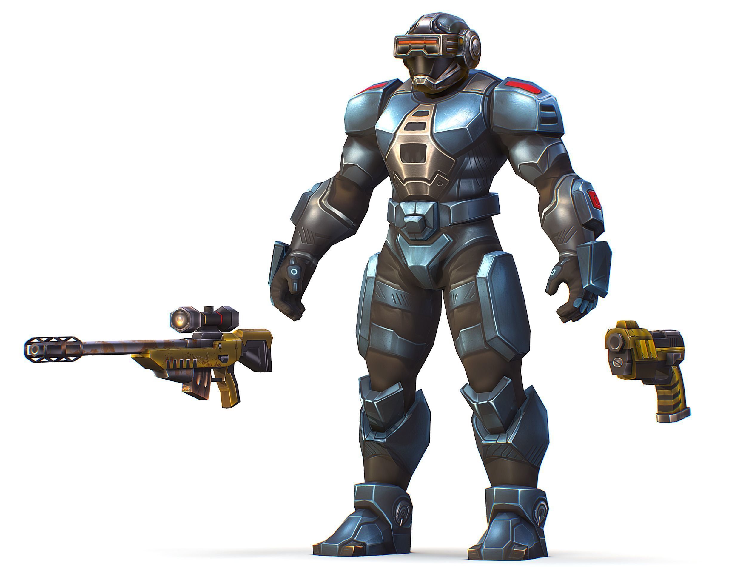 Cartoon Sci-Fi Cyborg Drone Sniper Soldier Low-poly 3D model_3