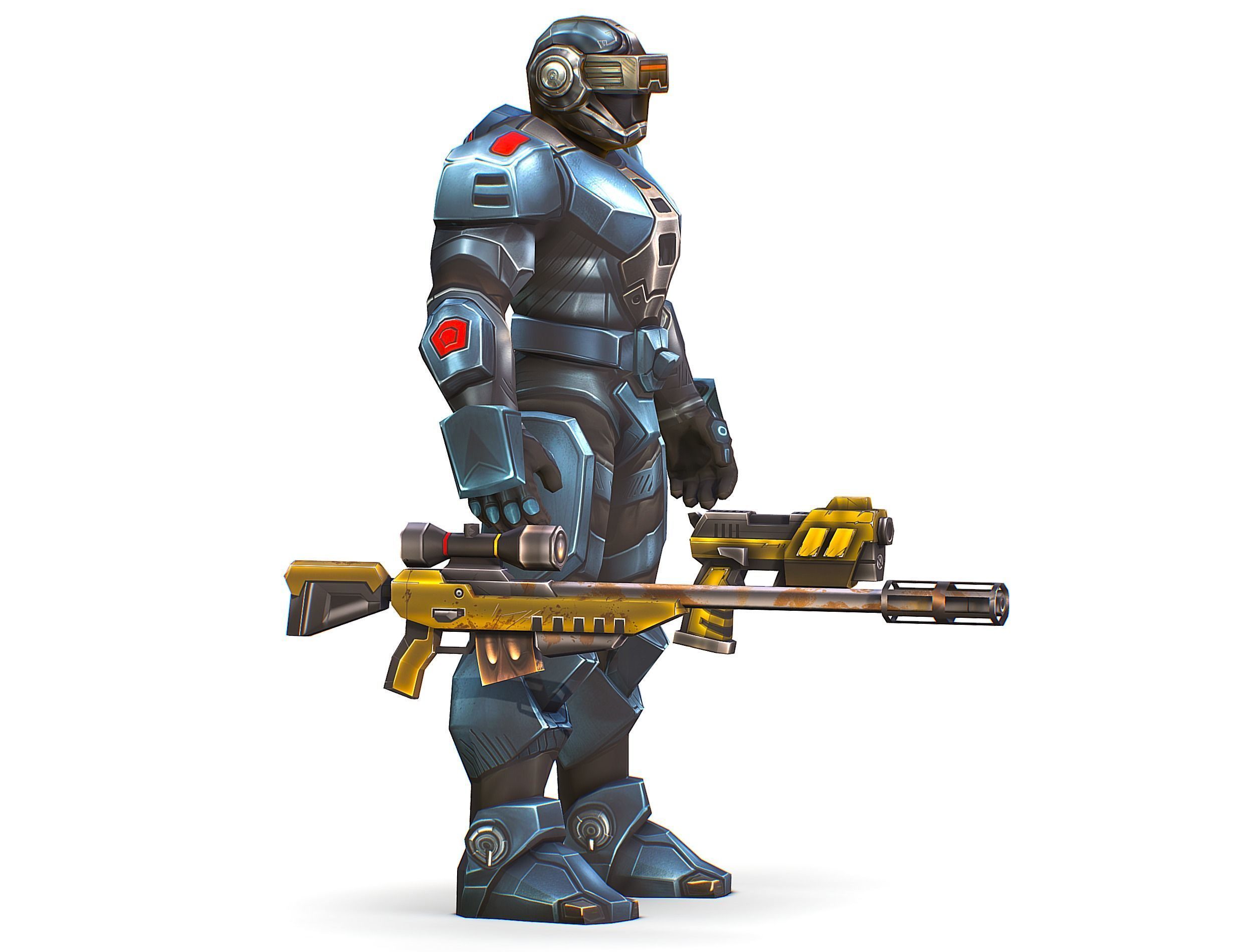 Cartoon Sci-Fi Cyborg Drone Sniper Soldier Low-poly 3D model_12