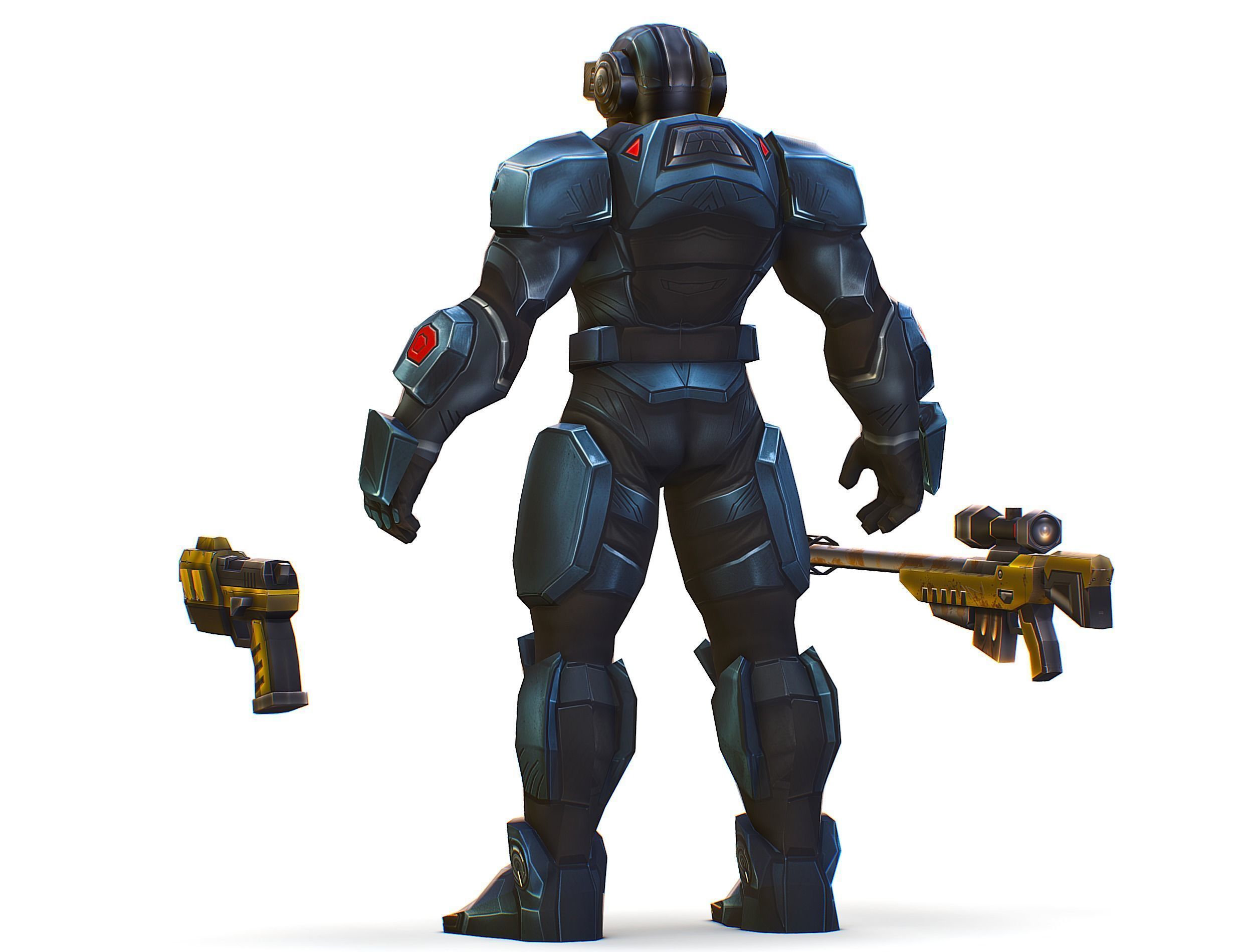 Cartoon Sci-Fi Cyborg Drone Sniper Soldier Low-poly 3D model_8