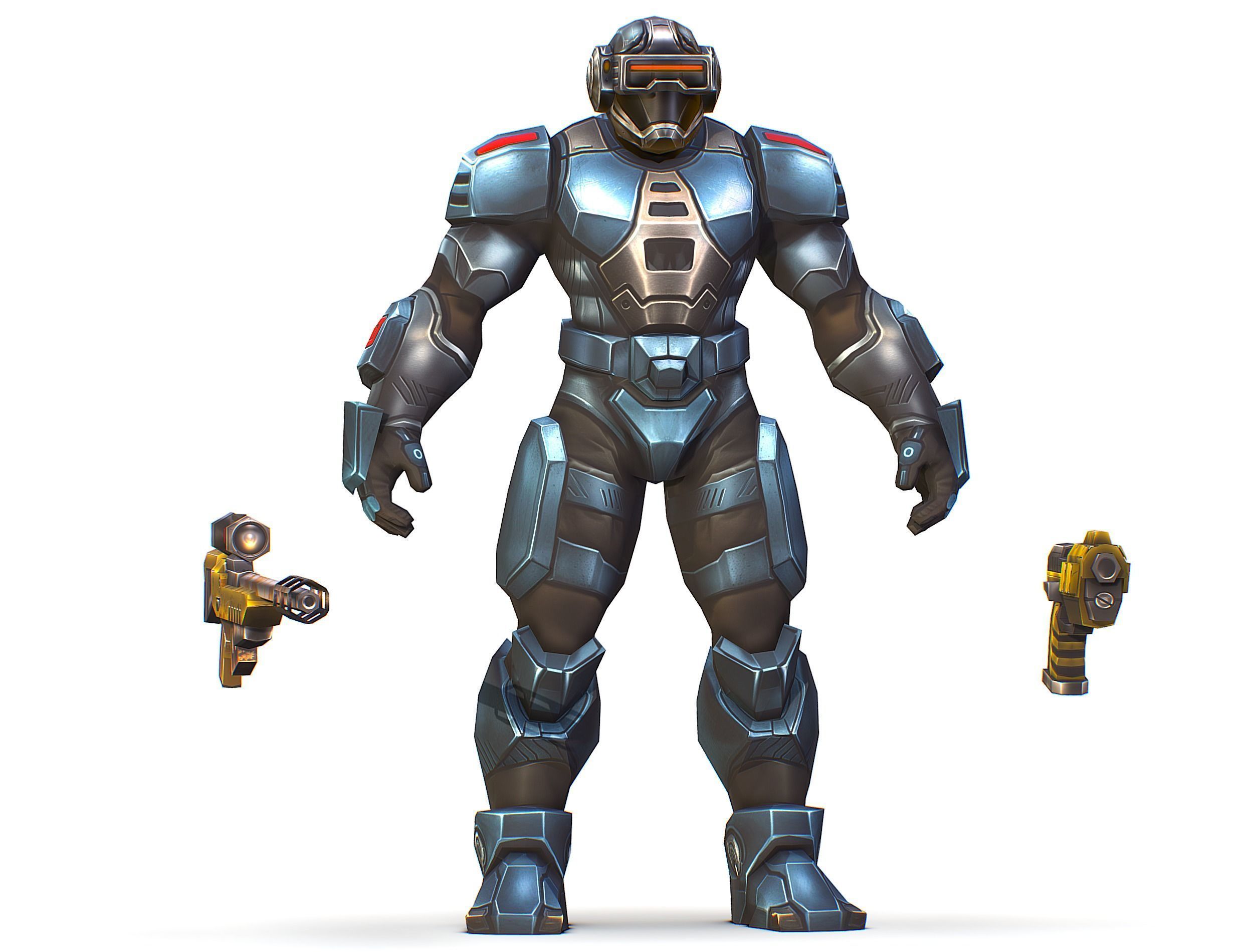 Cartoon Sci-Fi Cyborg Drone Sniper Soldier Low-poly 3D model_1