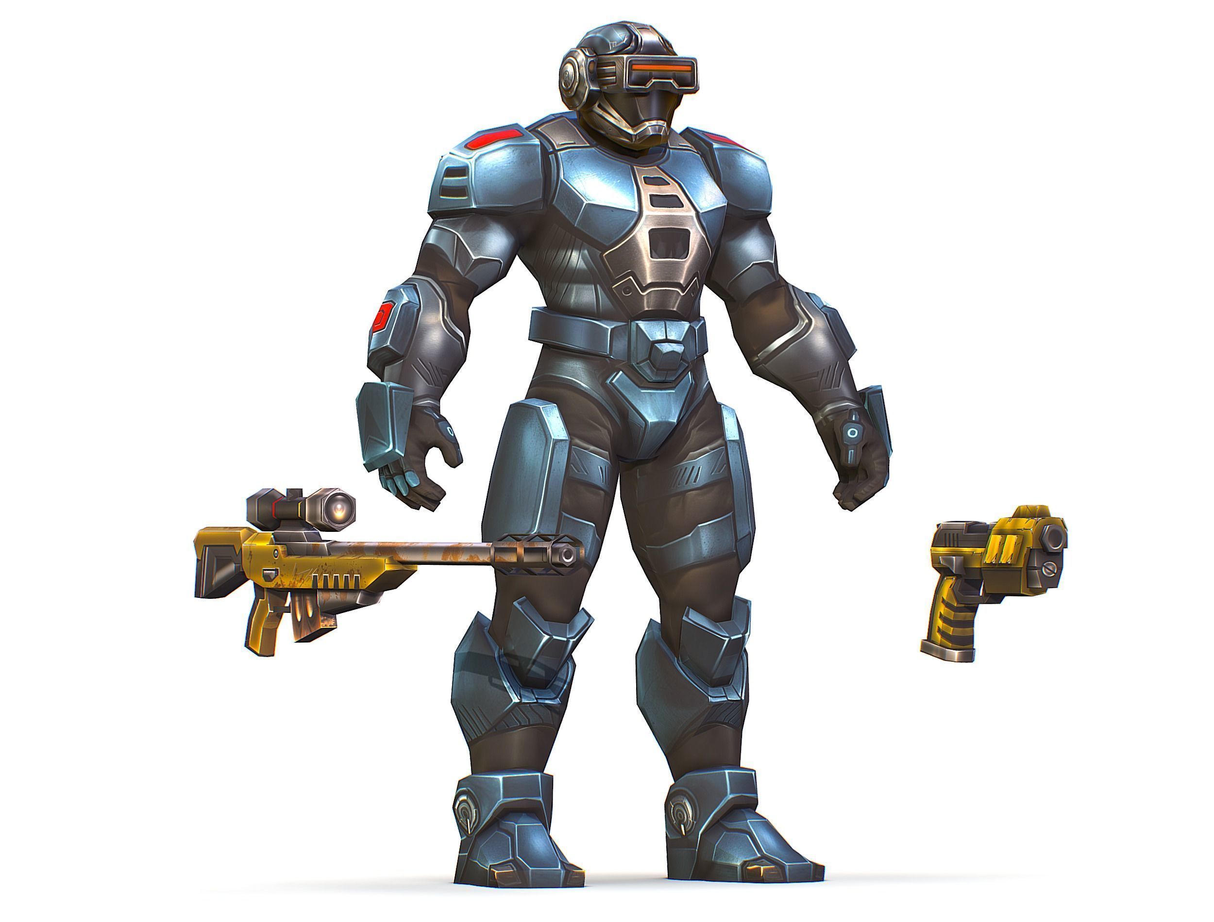 Cartoon Sci-Fi Cyborg Drone Sniper Soldier Low-poly 3D model_13