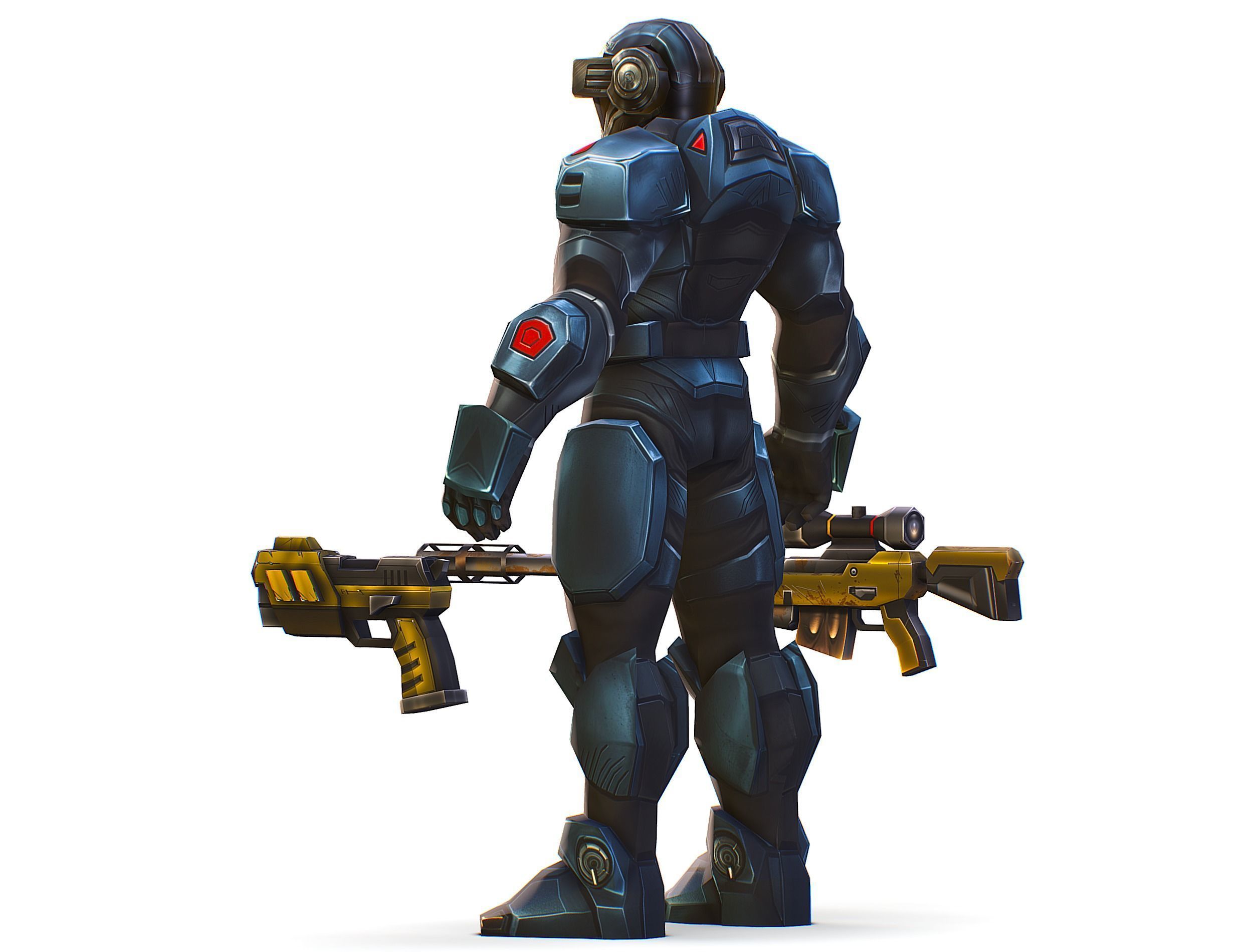 Cartoon Sci-Fi Cyborg Drone Sniper Soldier Low-poly 3D model_7