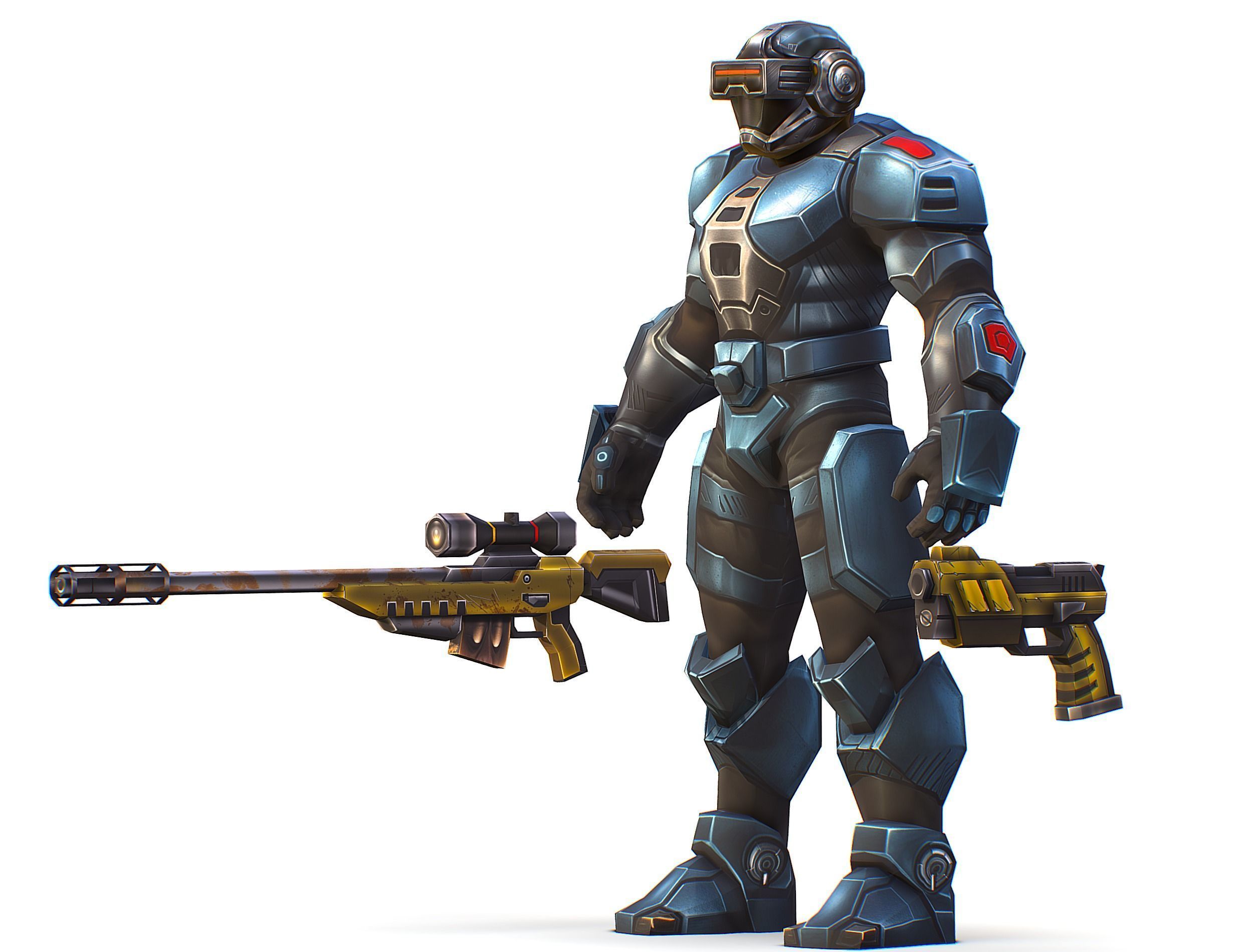 Cartoon Sci-Fi Cyborg Drone Sniper Soldier Low-poly 3D model_4