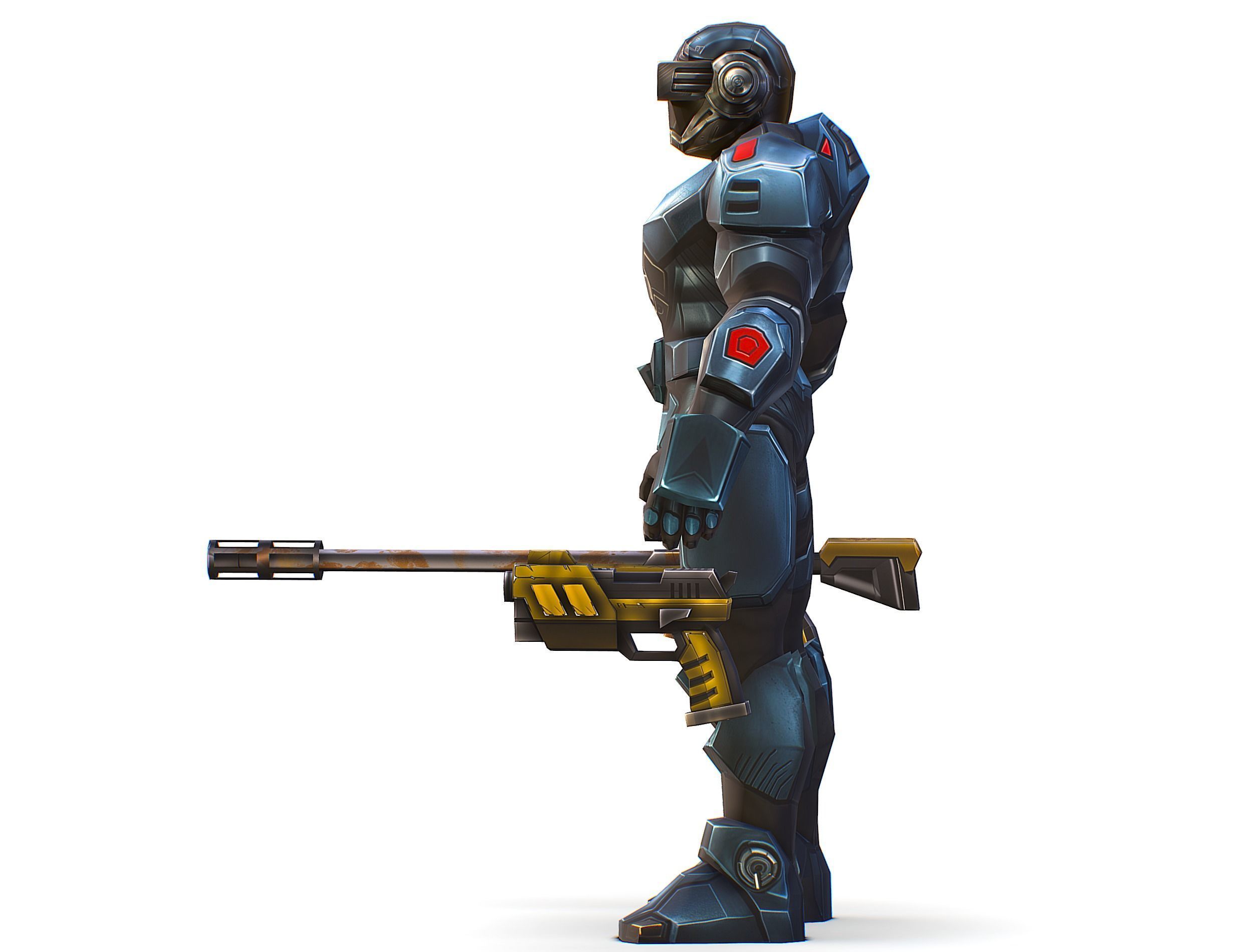 Cartoon Sci-Fi Cyborg Drone Sniper Soldier Low-poly 3D model_6