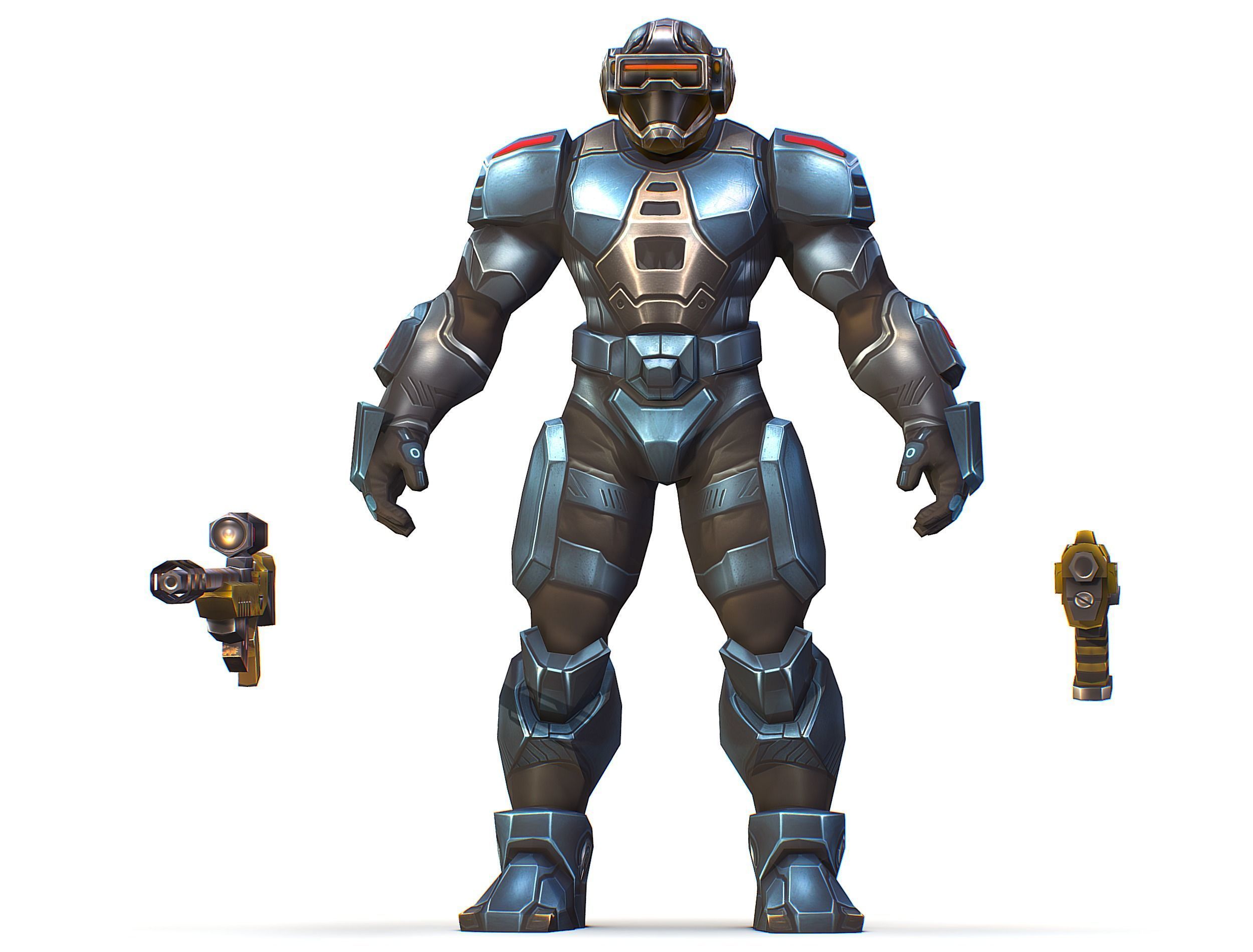 Cartoon Sci-Fi Cyborg Drone Sniper Soldier Low-poly 3D model_2