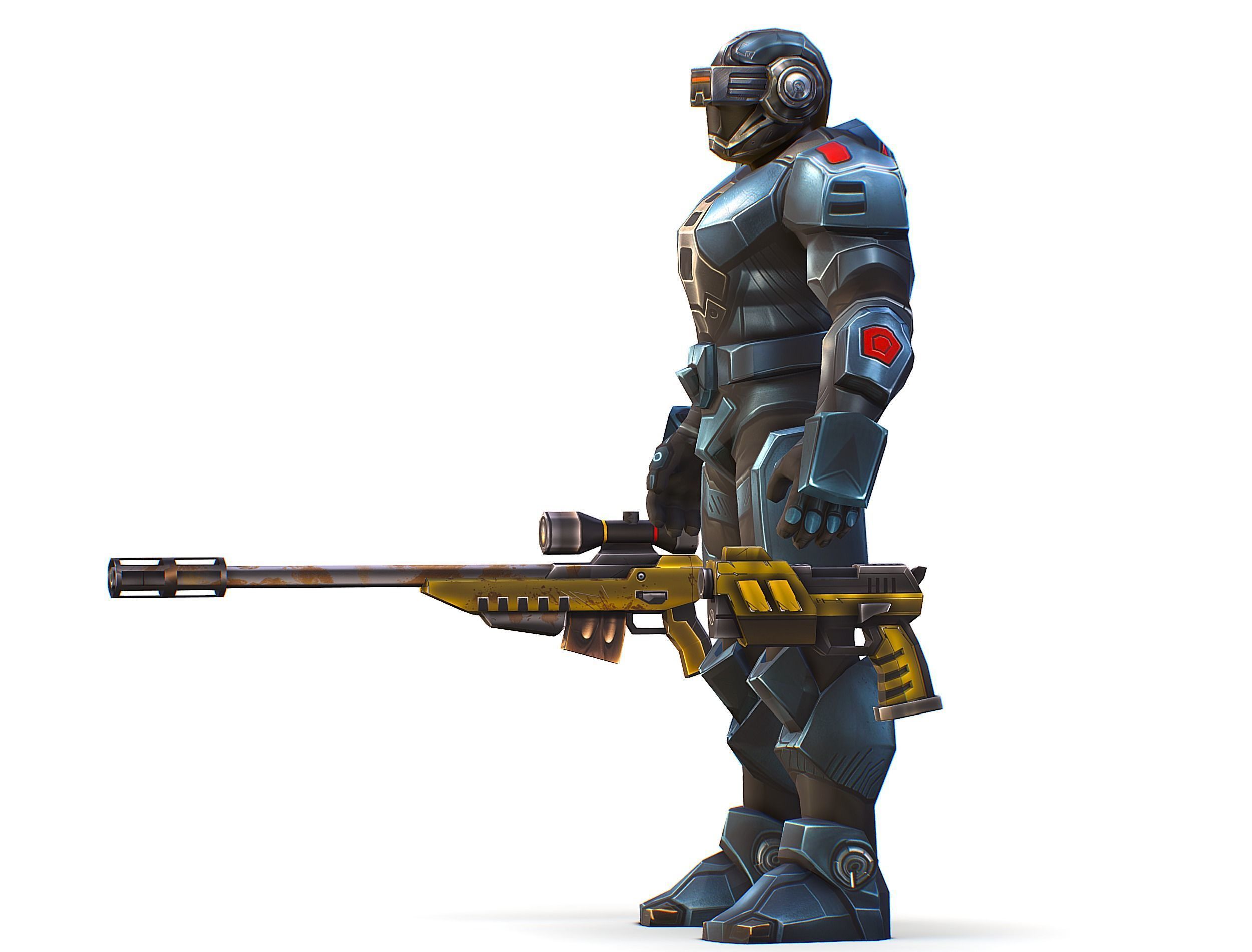 Cartoon Sci-Fi Cyborg Drone Sniper Soldier Low-poly 3D model_5