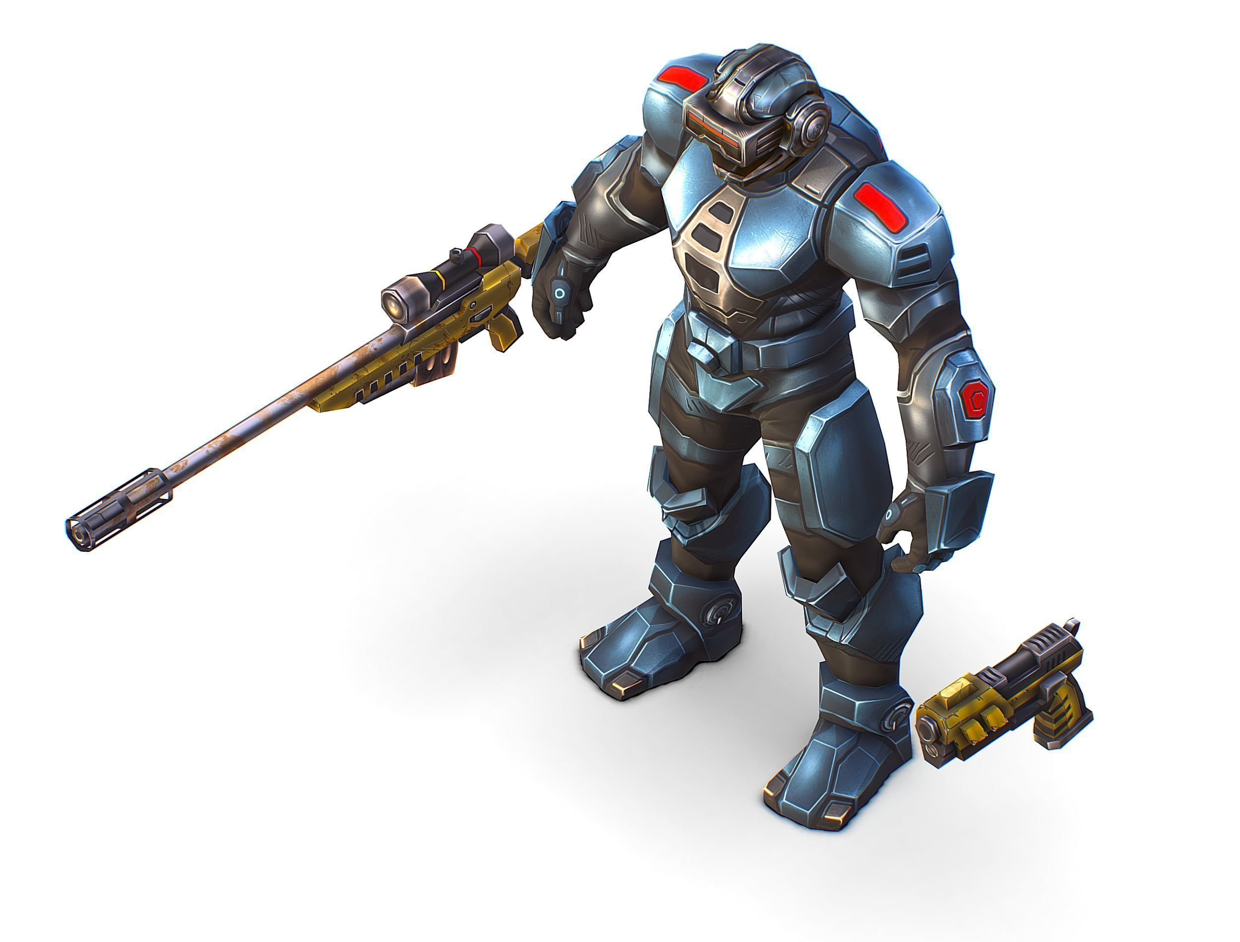 Cartoon Sci-Fi Cyborg Drone Sniper Soldier Low-poly 3D model_16