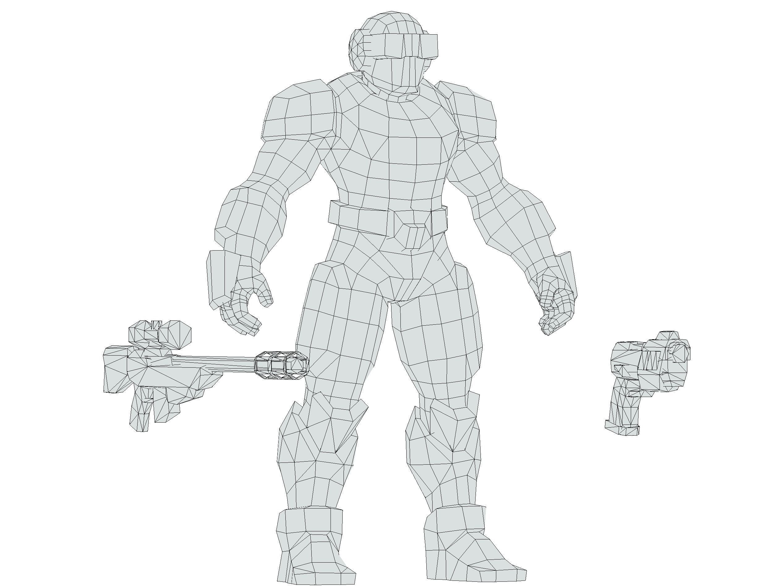 Cartoon Sci-Fi Cyborg Drone Sniper Soldier Low-poly 3D model_81