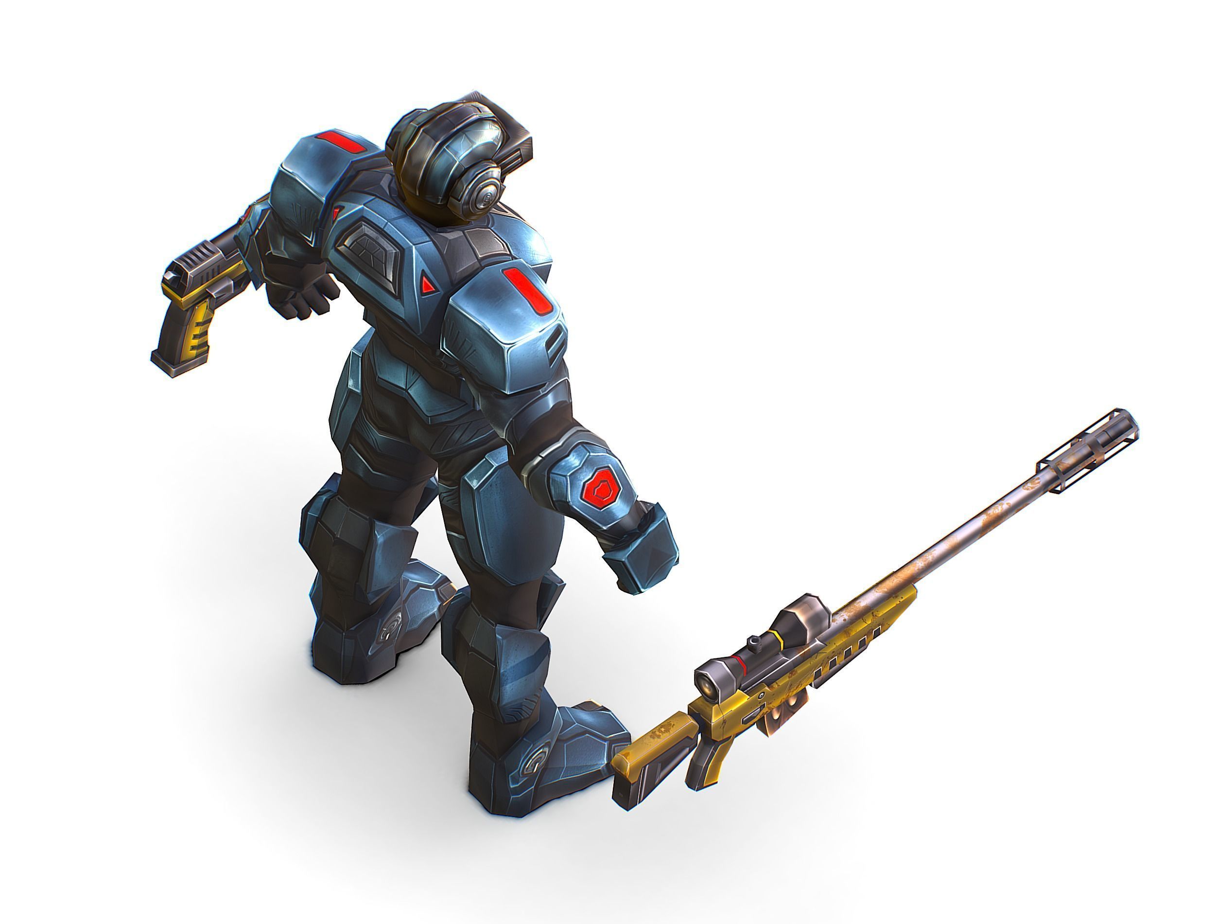 Cartoon Sci-Fi Cyborg Drone Sniper Soldier Low-poly 3D model_18