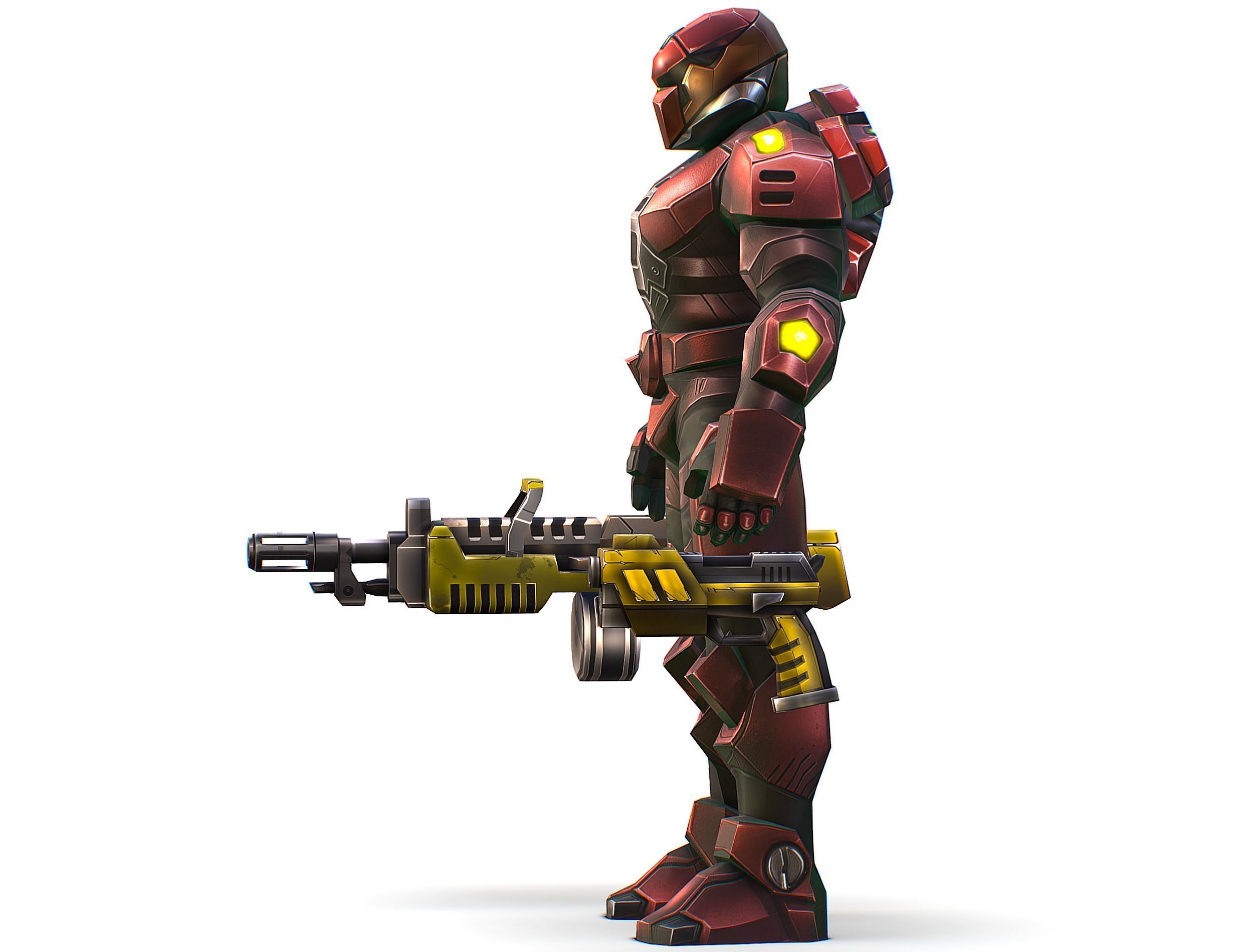 Cartoon Sci-Fi Cyborg Drone Heavy Machine Gunner Low-poly 3D model_5