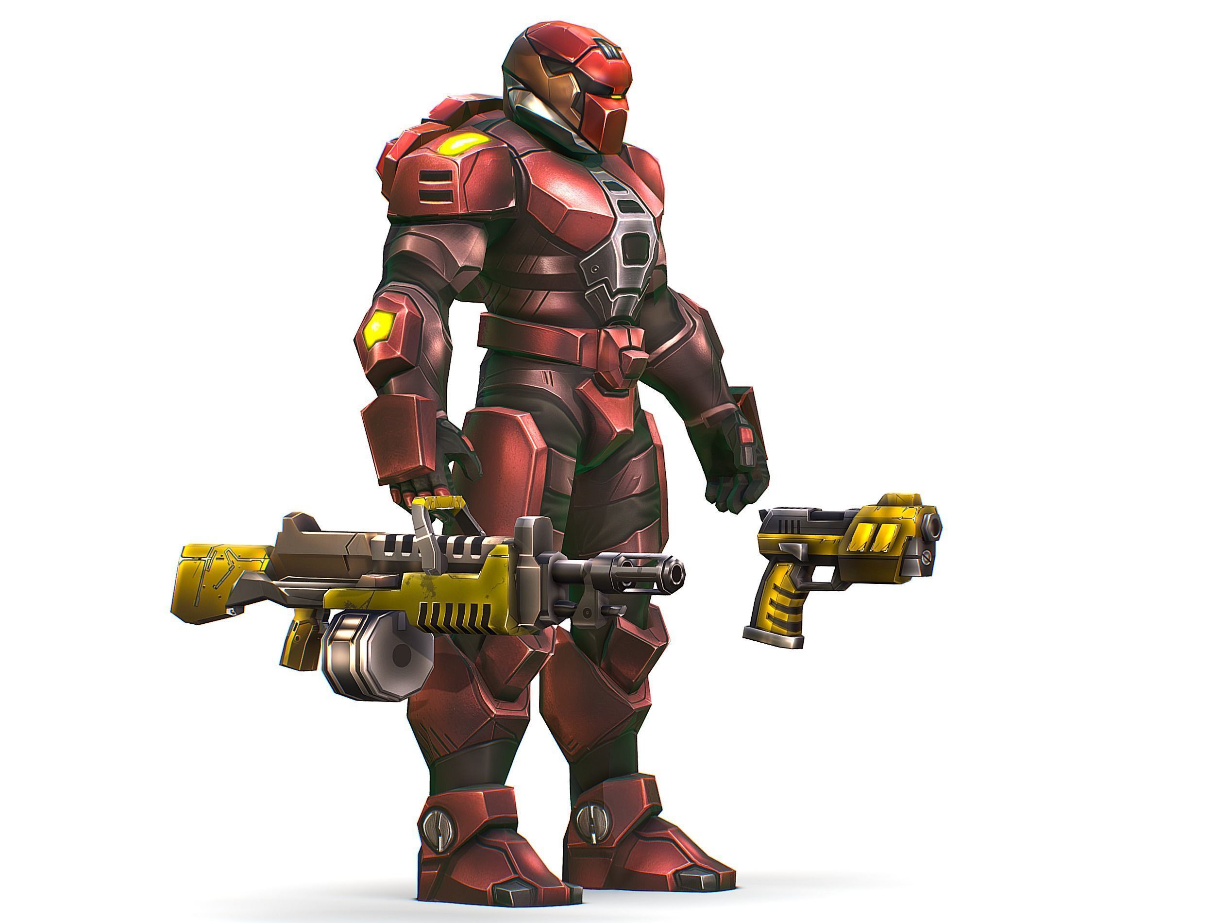 Cartoon Sci-Fi Cyborg Drone Heavy Machine Gunner Low-poly 3D model_13