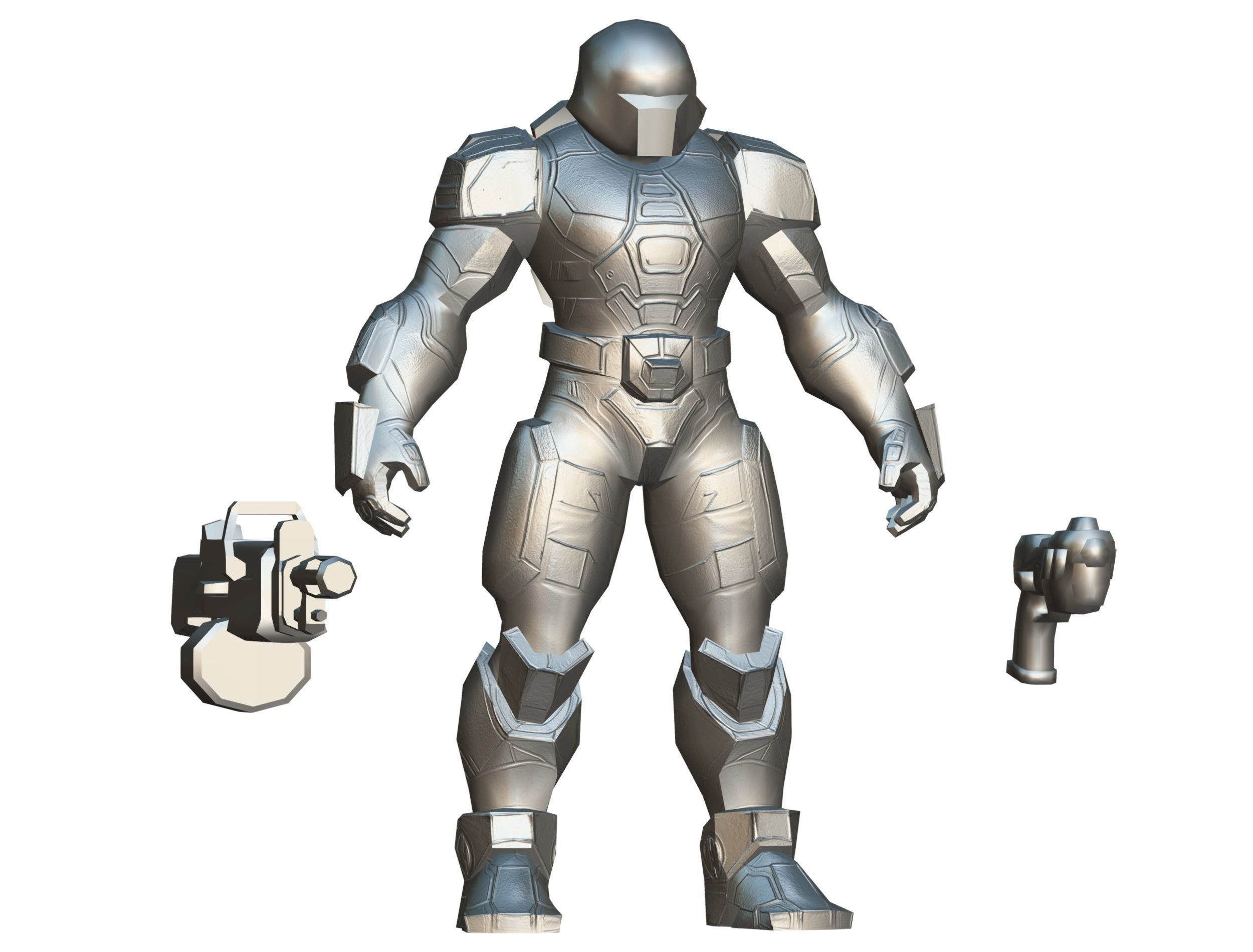 Cartoon Sci-Fi Cyborg Drone Heavy Machine Gunner Low-poly 3D model_80