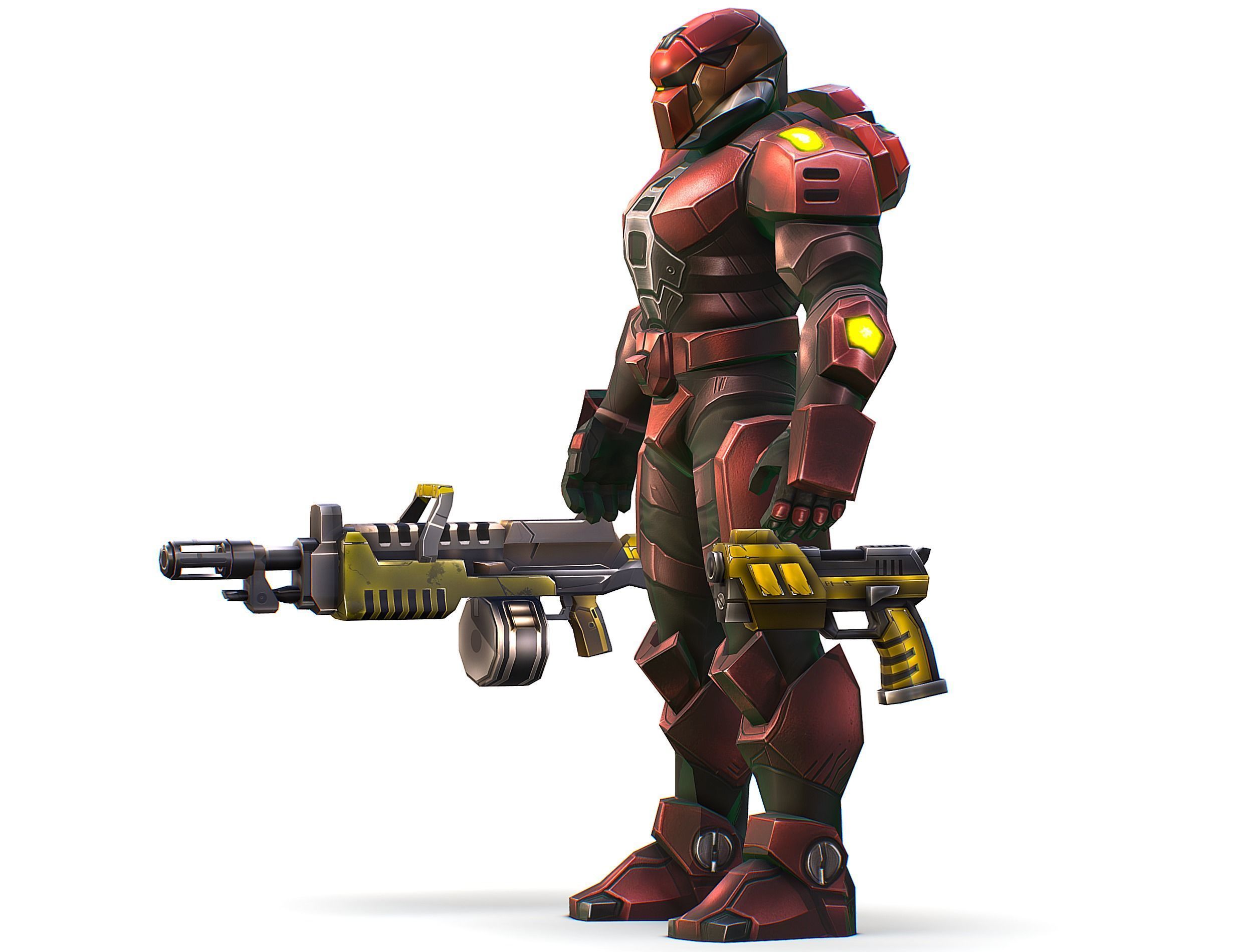 Cartoon Sci-Fi Cyborg Drone Heavy Machine Gunner Low-poly 3D model_4