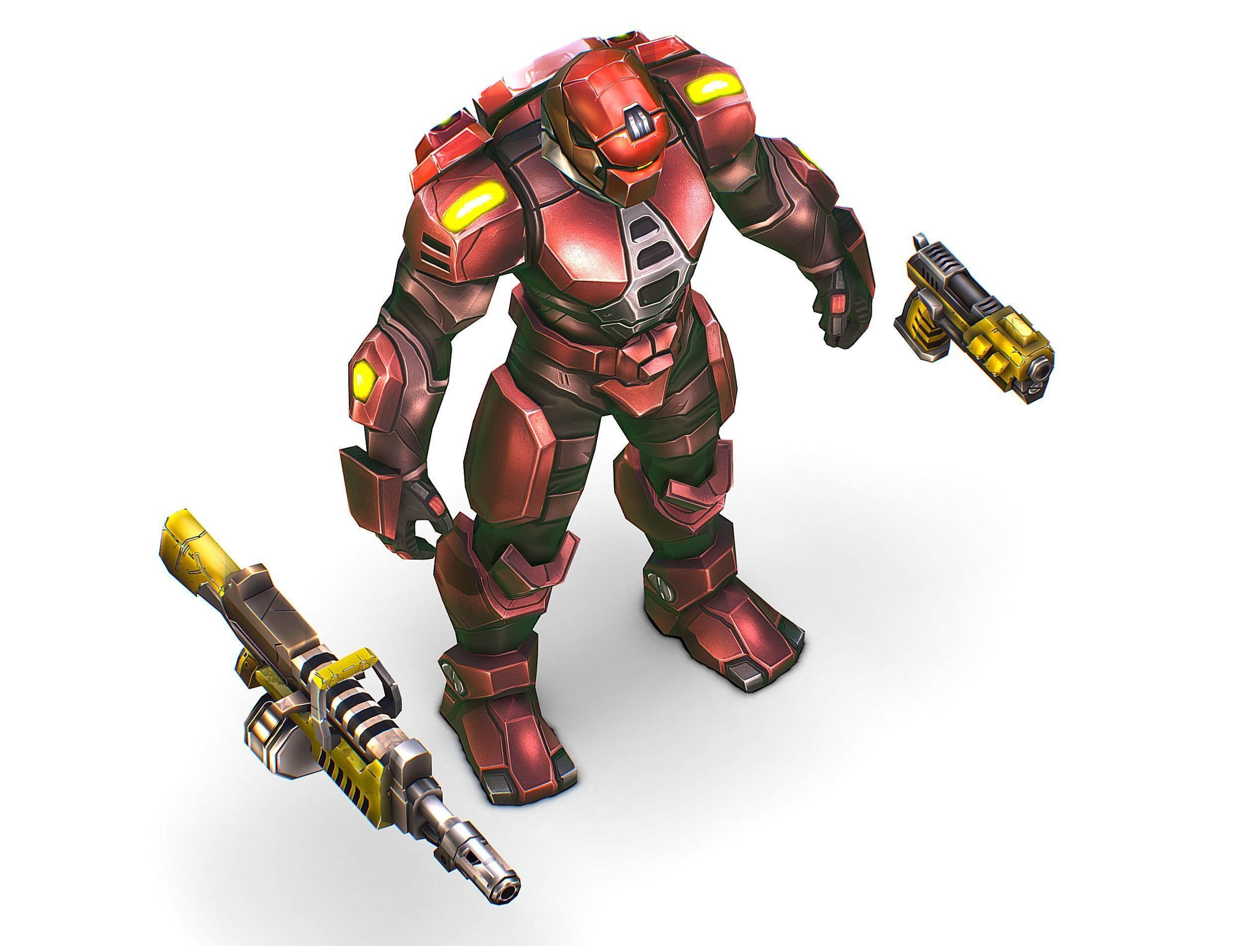 Cartoon Sci-Fi Cyborg Drone Heavy Machine Gunner Low-poly 3D model_15