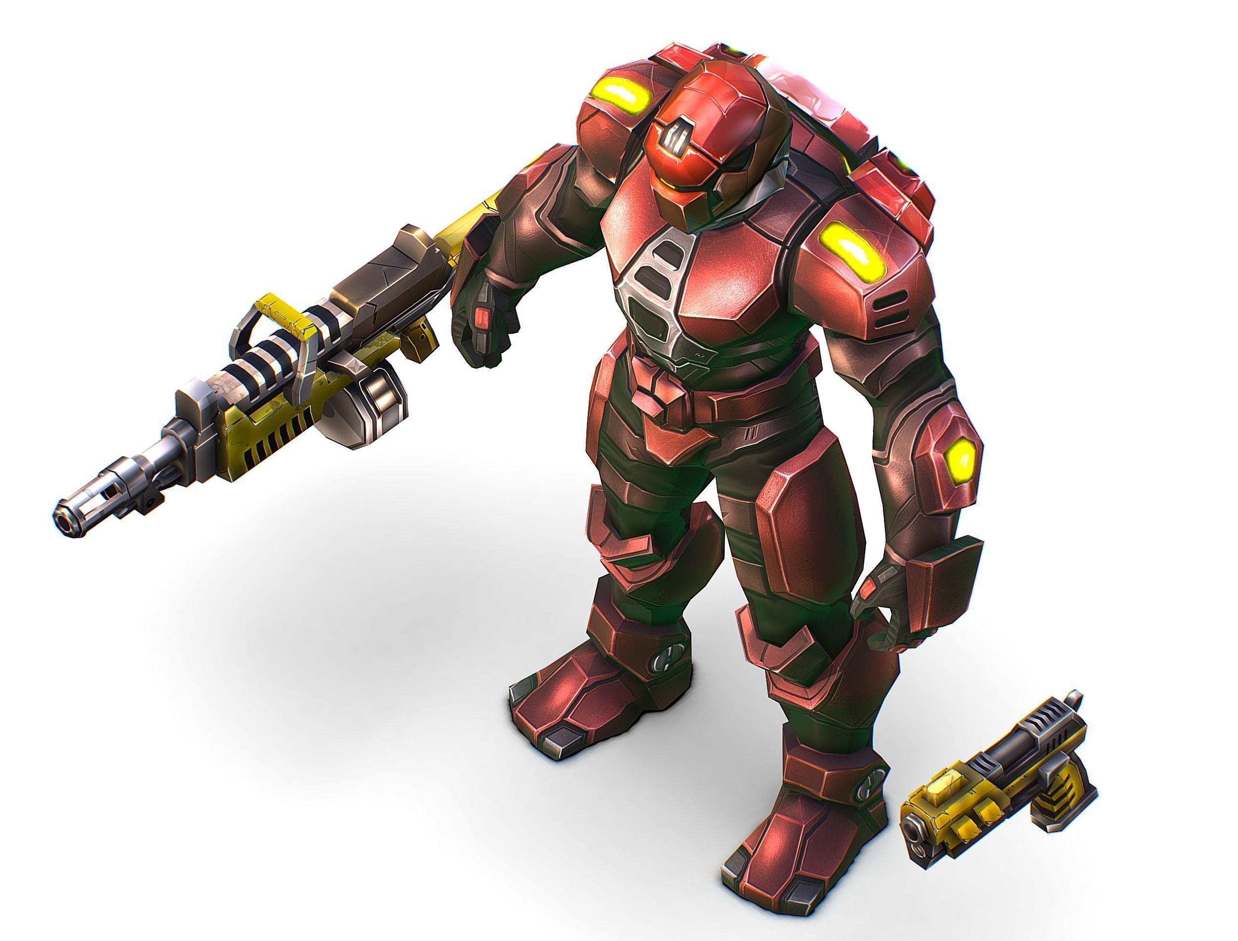 Cartoon Sci-Fi Cyborg Drone Heavy Machine Gunner Low-poly 3D model_16