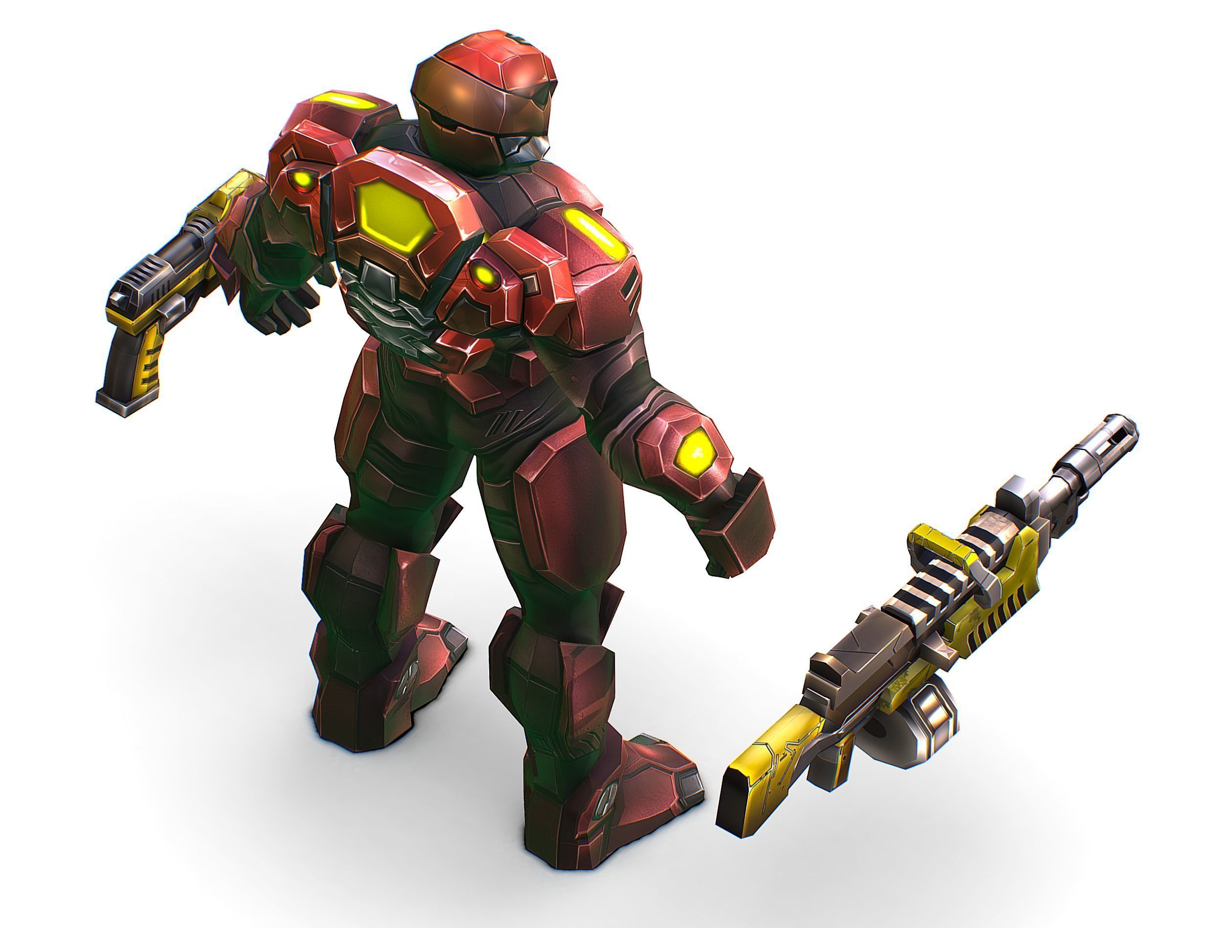 Cartoon Sci-Fi Cyborg Drone Heavy Machine Gunner Low-poly 3D model_18