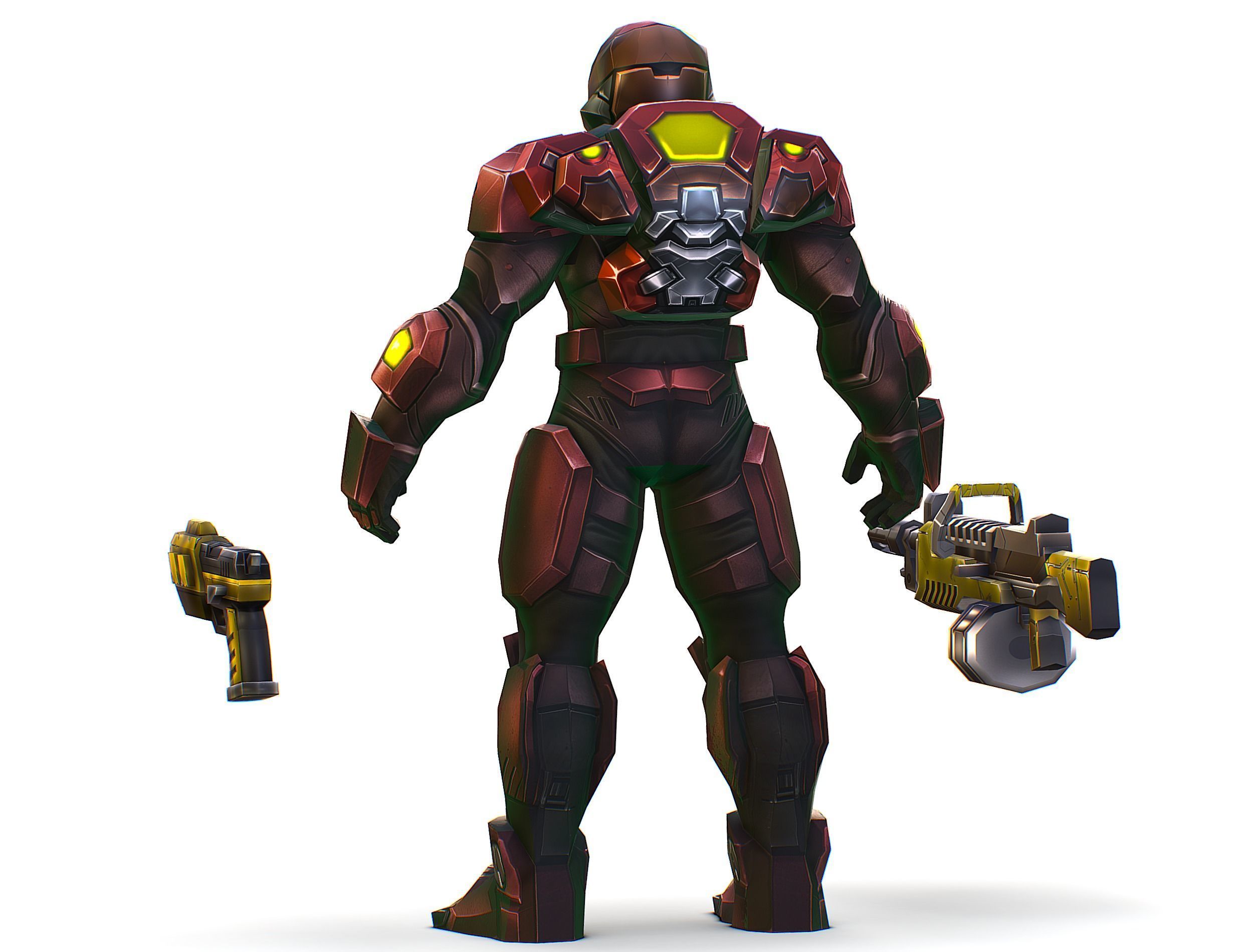 Cartoon Sci-Fi Cyborg Drone Heavy Machine Gunner Low-poly 3D model_8