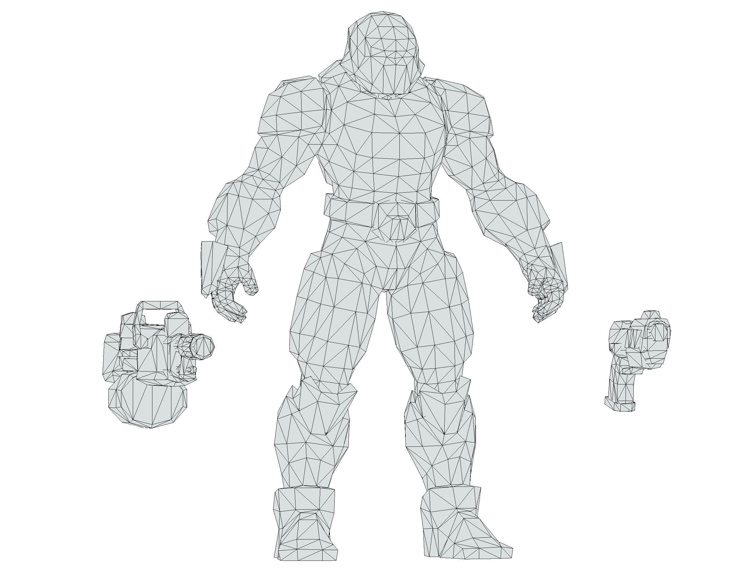 Cartoon Sci-Fi Cyborg Drone Heavy Machine Gunner Low-poly 3D model_81