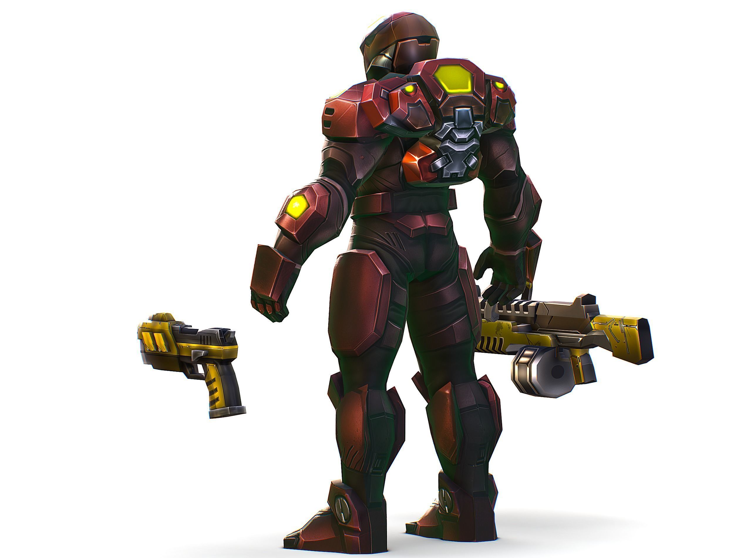 Cartoon Sci-Fi Cyborg Drone Heavy Machine Gunner Low-poly 3D model_7