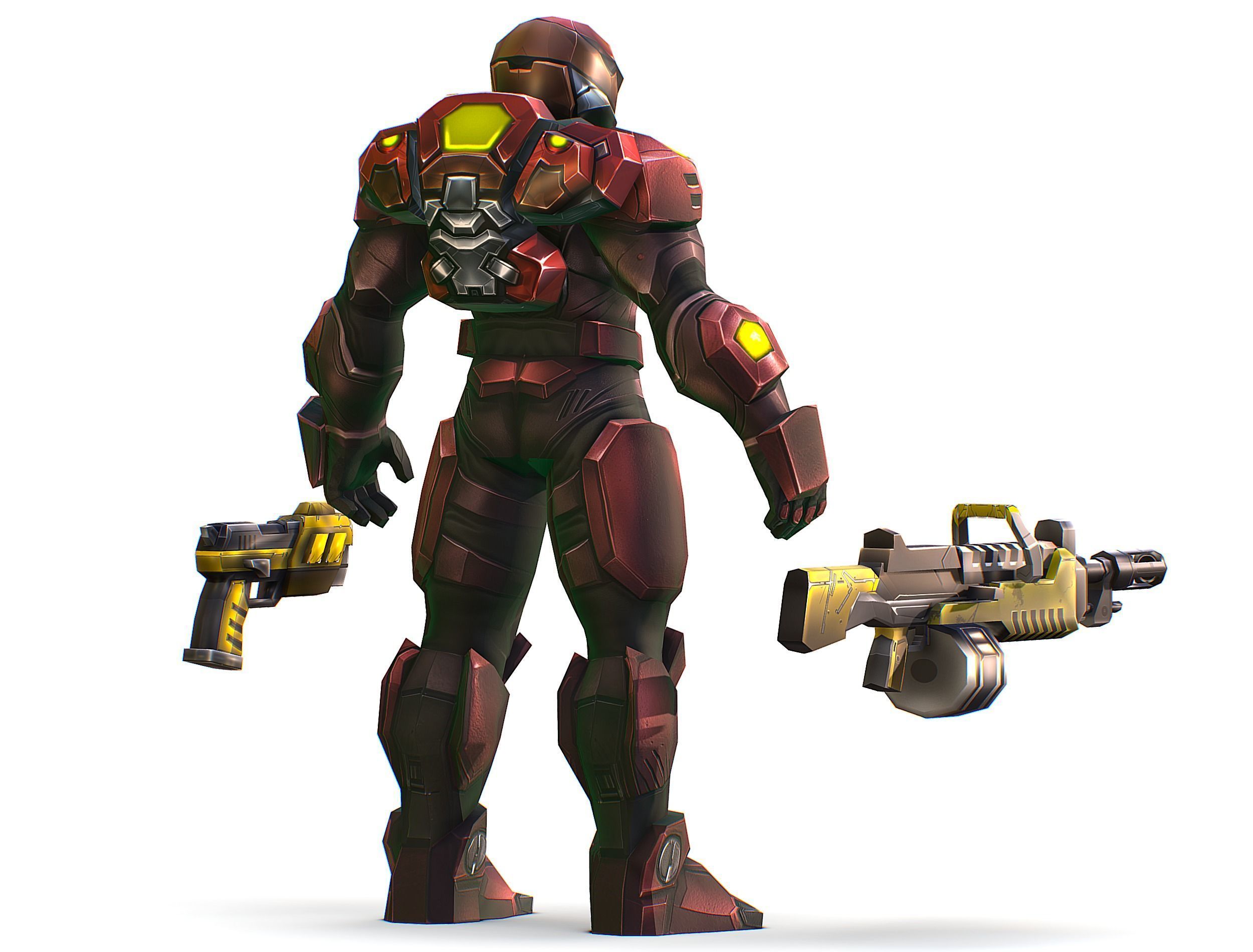 Cartoon Sci-Fi Cyborg Drone Heavy Machine Gunner Low-poly 3D model_10