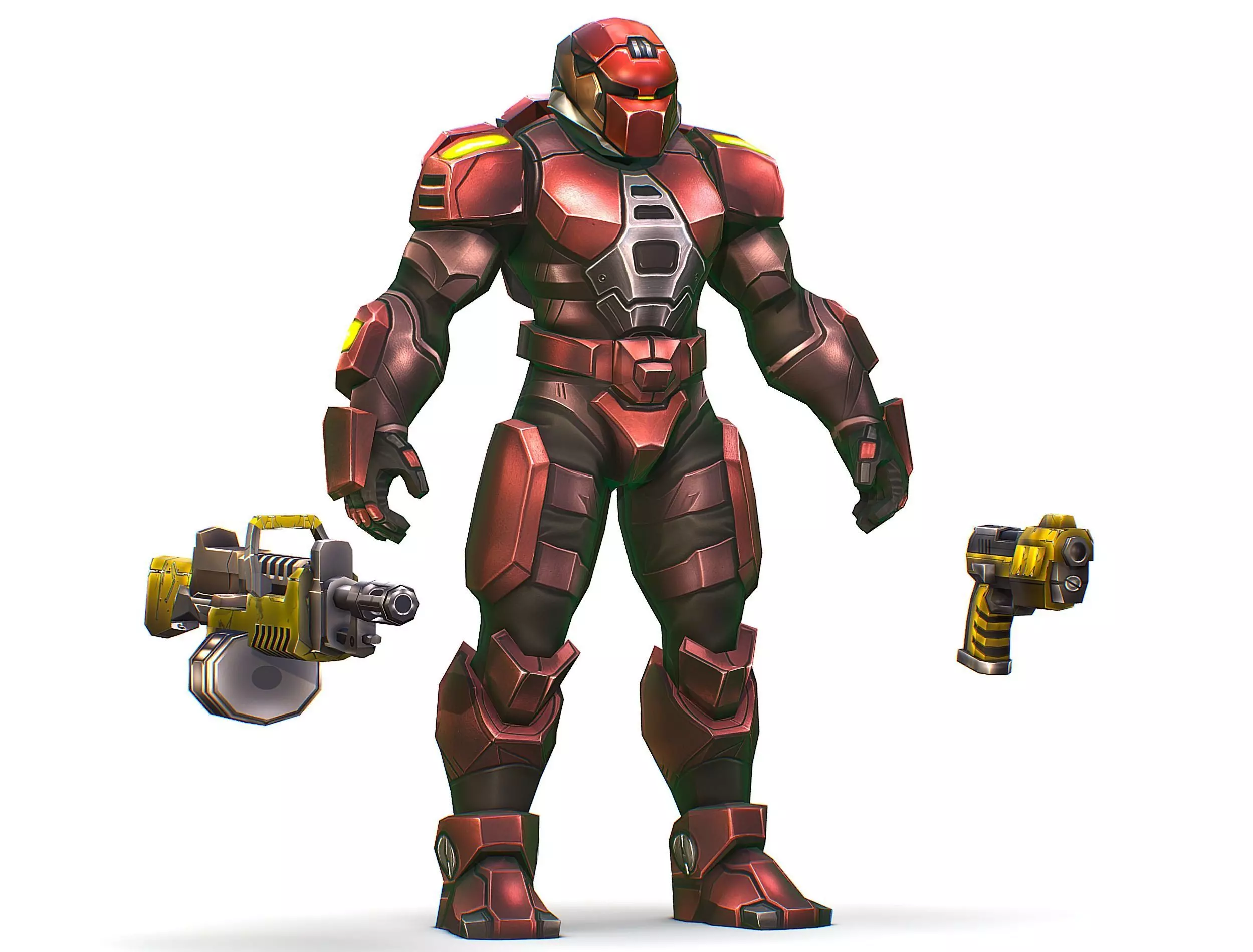 Cartoon Sci-Fi Cyborg Drone Heavy Machine Gunner Low-poly 3D model_0