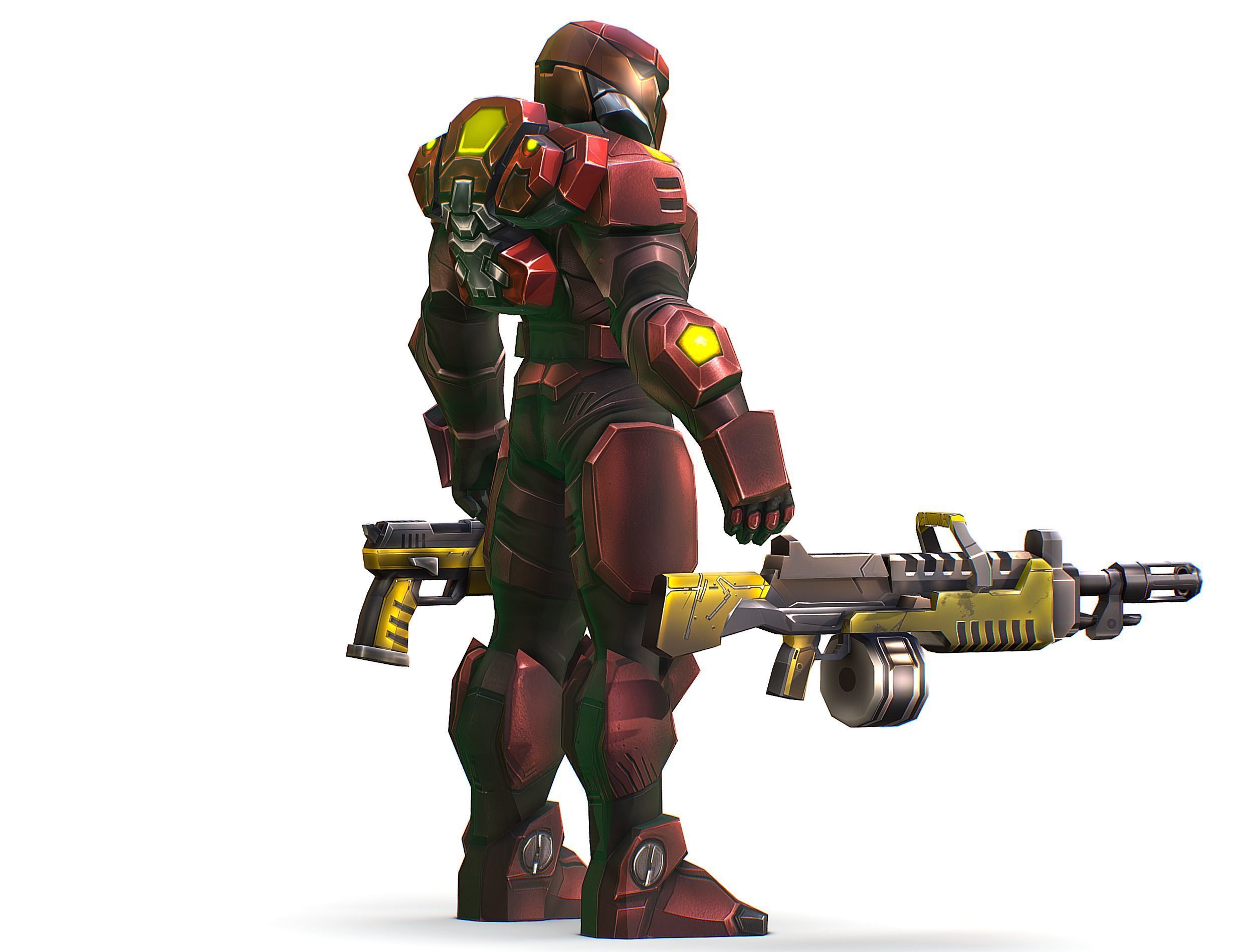 Cartoon Sci-Fi Cyborg Drone Heavy Machine Gunner Low-poly 3D model_11