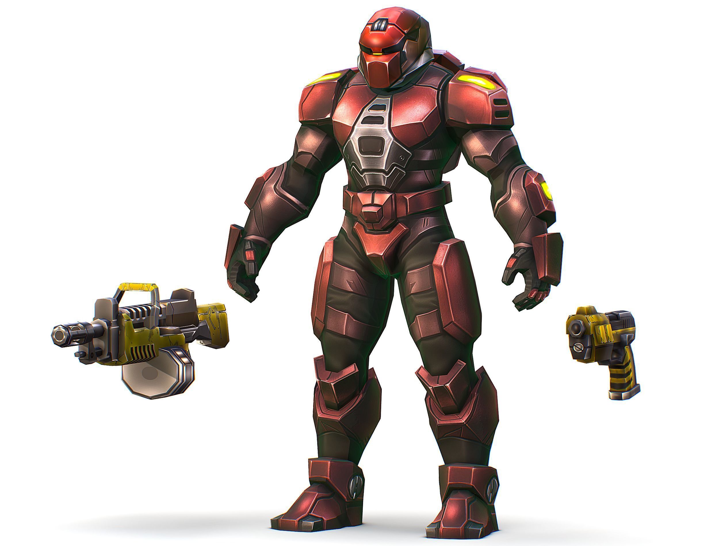 Cartoon Sci-Fi Cyborg Drone Heavy Machine Gunner Low-poly 3D model_2