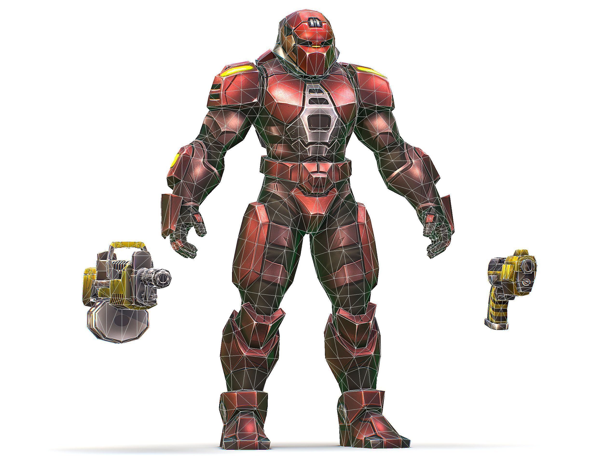 Cartoon Sci-Fi Cyborg Drone Heavy Machine Gunner Low-poly 3D model_78