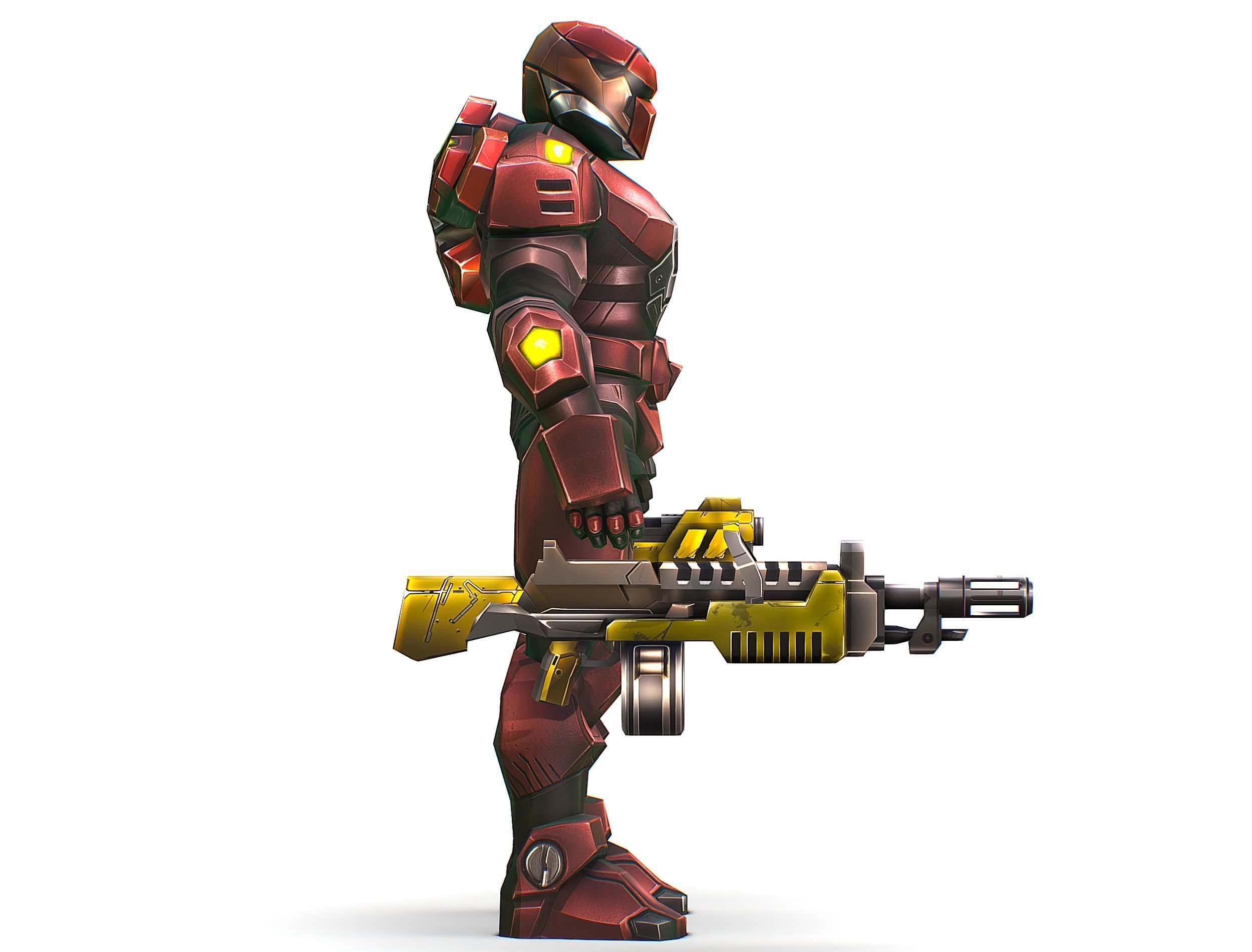 Cartoon Sci-Fi Cyborg Drone Heavy Machine Gunner Low-poly 3D model_12