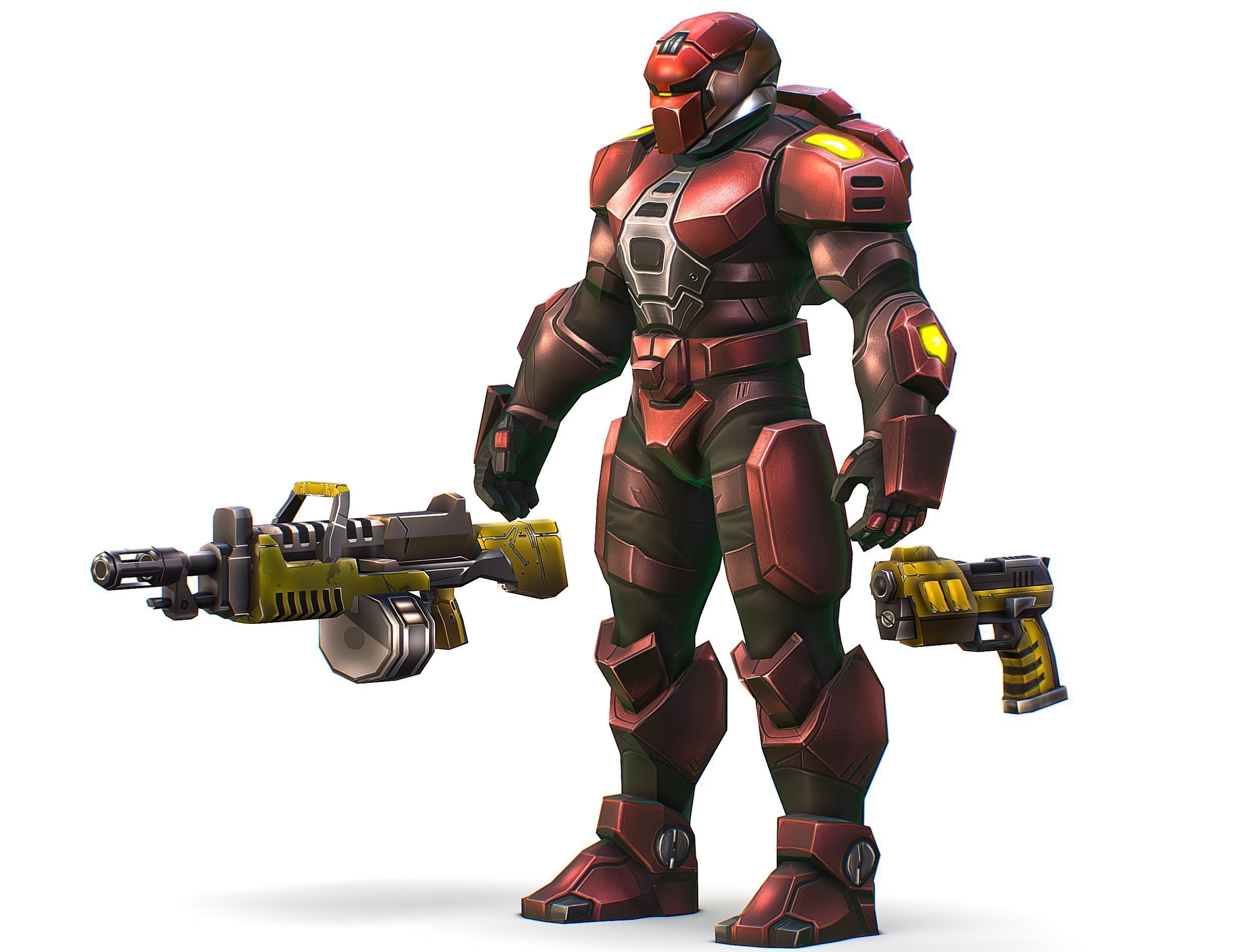 Cartoon Sci-Fi Cyborg Drone Heavy Machine Gunner Low-poly 3D model_3