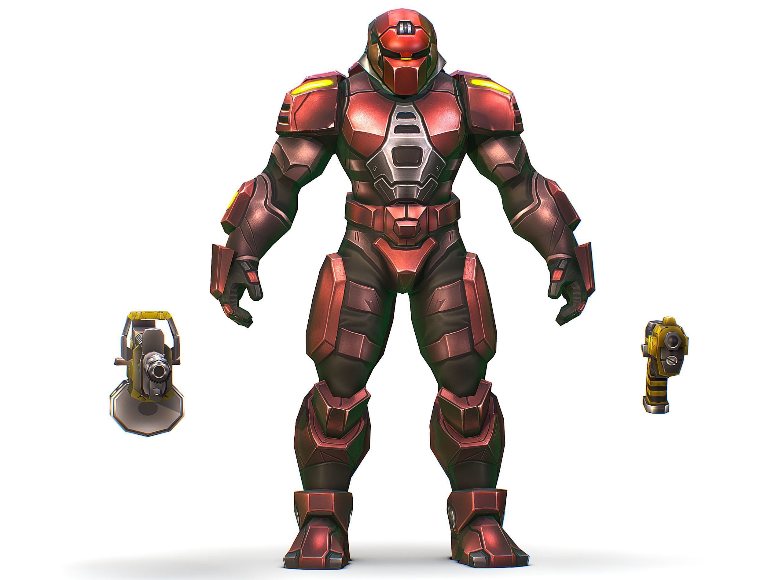 Cartoon Sci-Fi Cyborg Drone Heavy Machine Gunner Low-poly 3D model_1