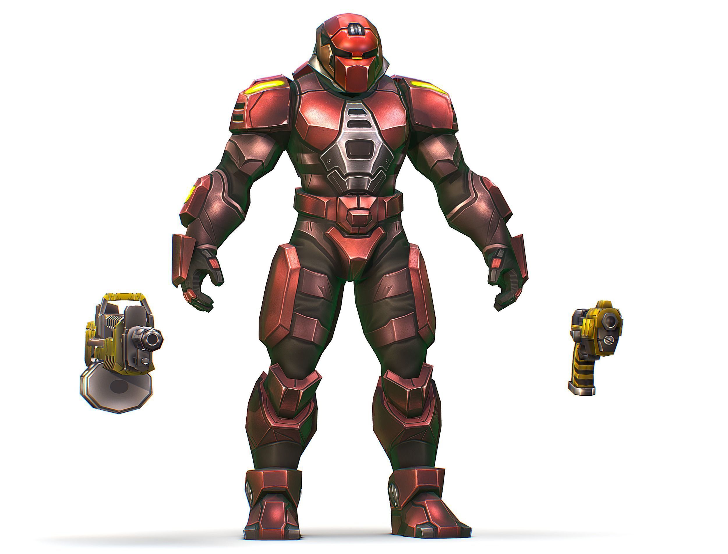 Cartoon Sci-Fi Cyborg Drone Heavy Machine Gunner Low-poly 3D model_14