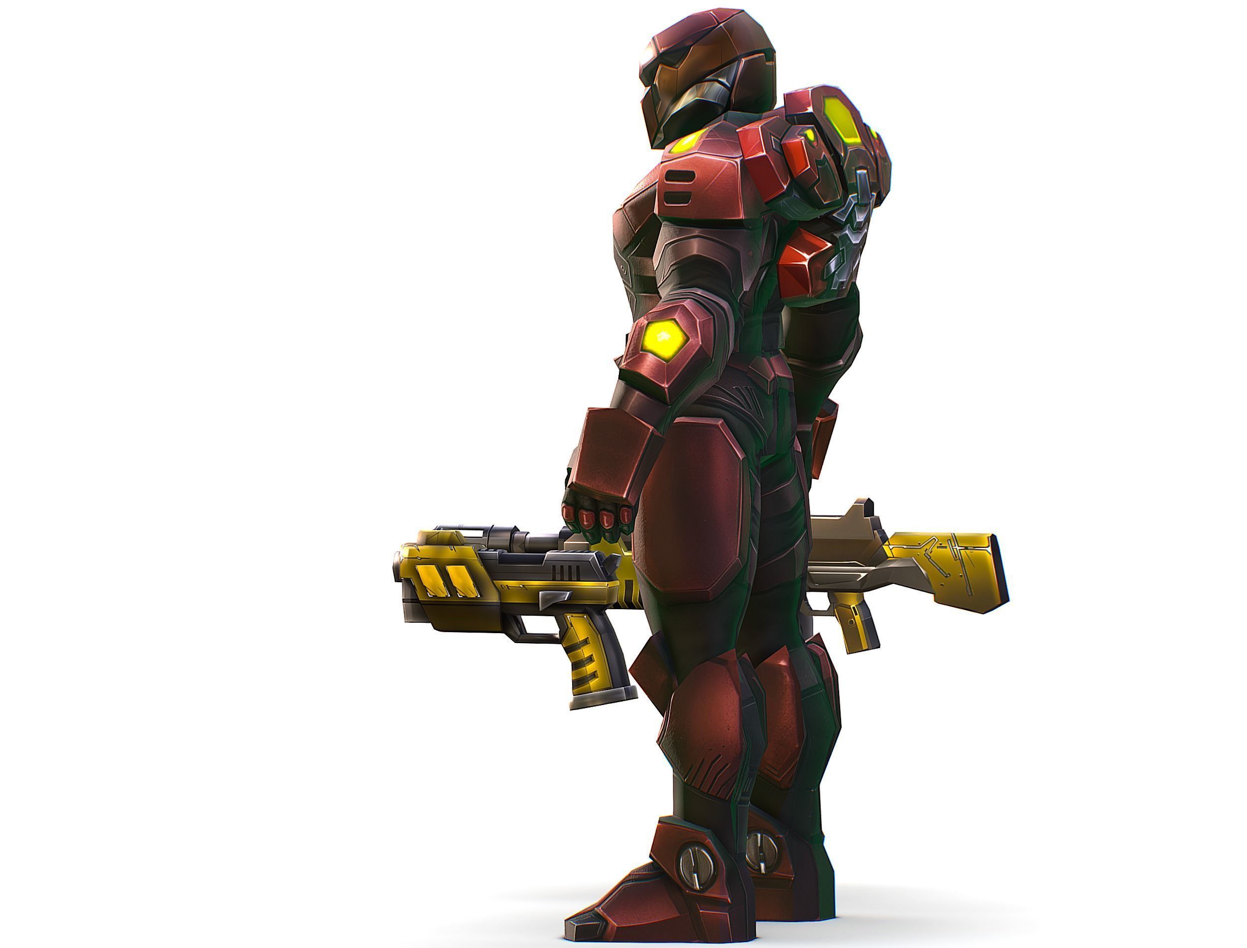 Cartoon Sci-Fi Cyborg Drone Heavy Machine Gunner Low-poly 3D model_6