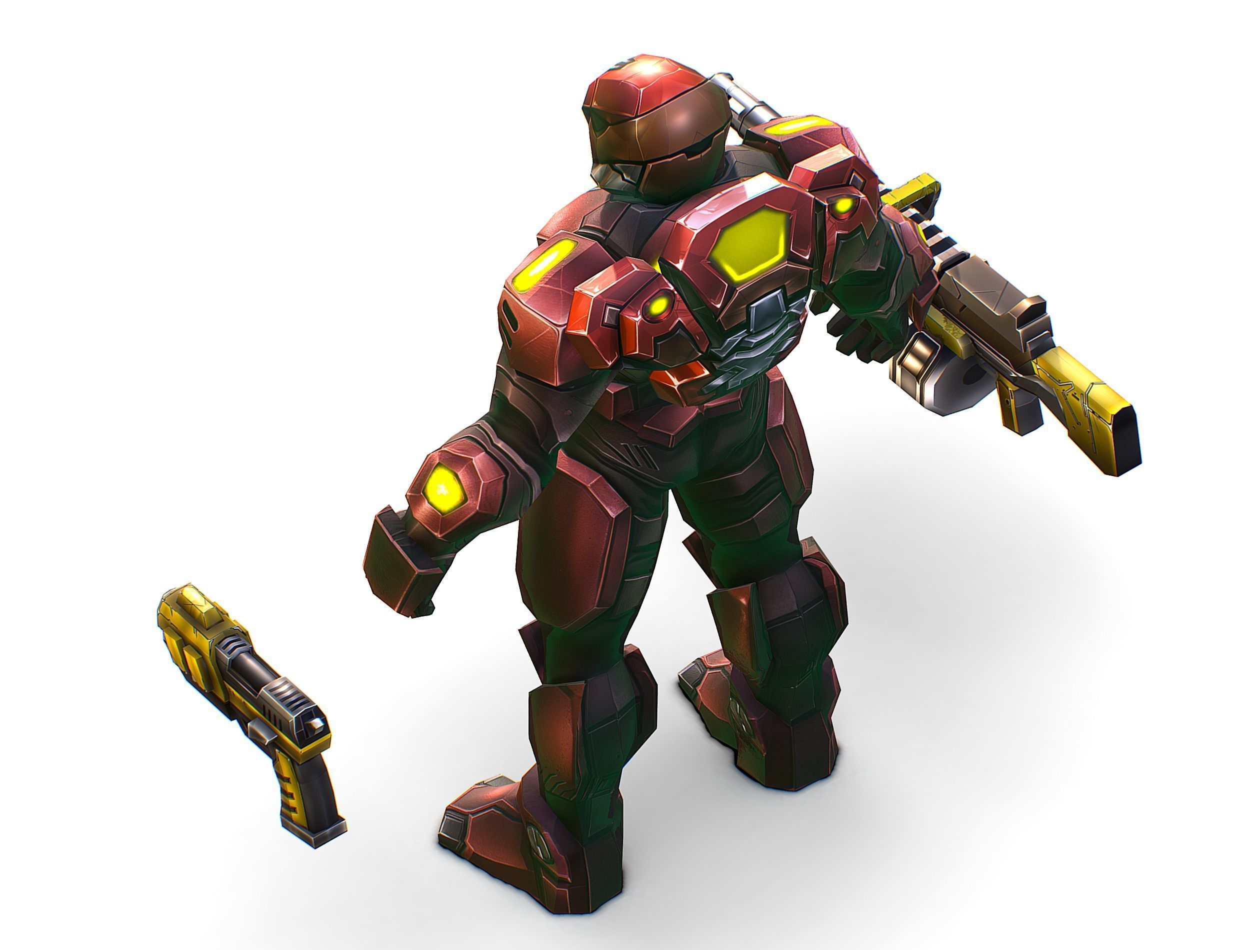 Cartoon Sci-Fi Cyborg Drone Heavy Machine Gunner Low-poly 3D model_17