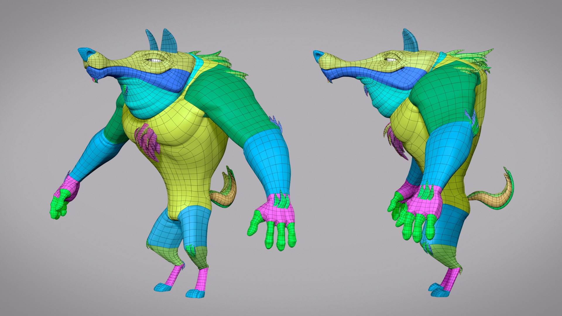 Cartoon creature werewolf base mesh Low-poly 3D model_8