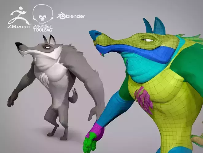 Cartoon creature werewolf base mesh Low-poly 3D model