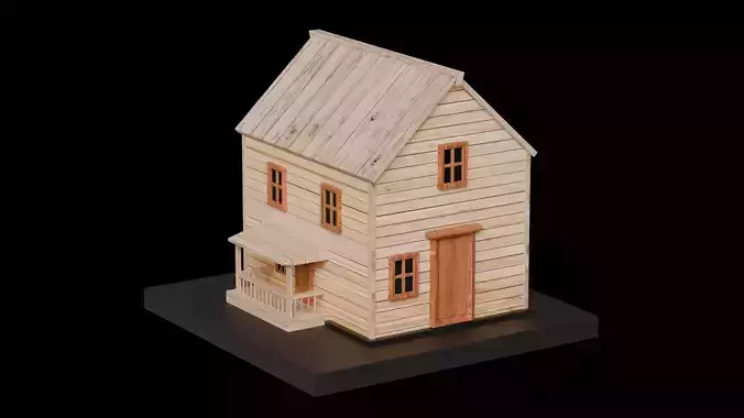 Cute Cartoon Small Wood House 02 3D model