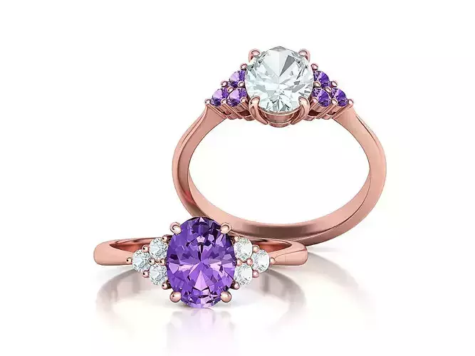 1ct Oval Cut Diamond Engagement Ring 8x6 Oval Stone 3dmodel 3D print model