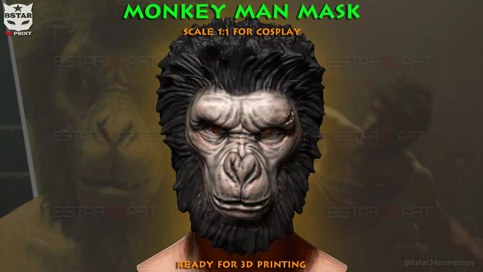 Monkey Man Mask -Dev patel Cosplay for Halloween prop 3D print model_0