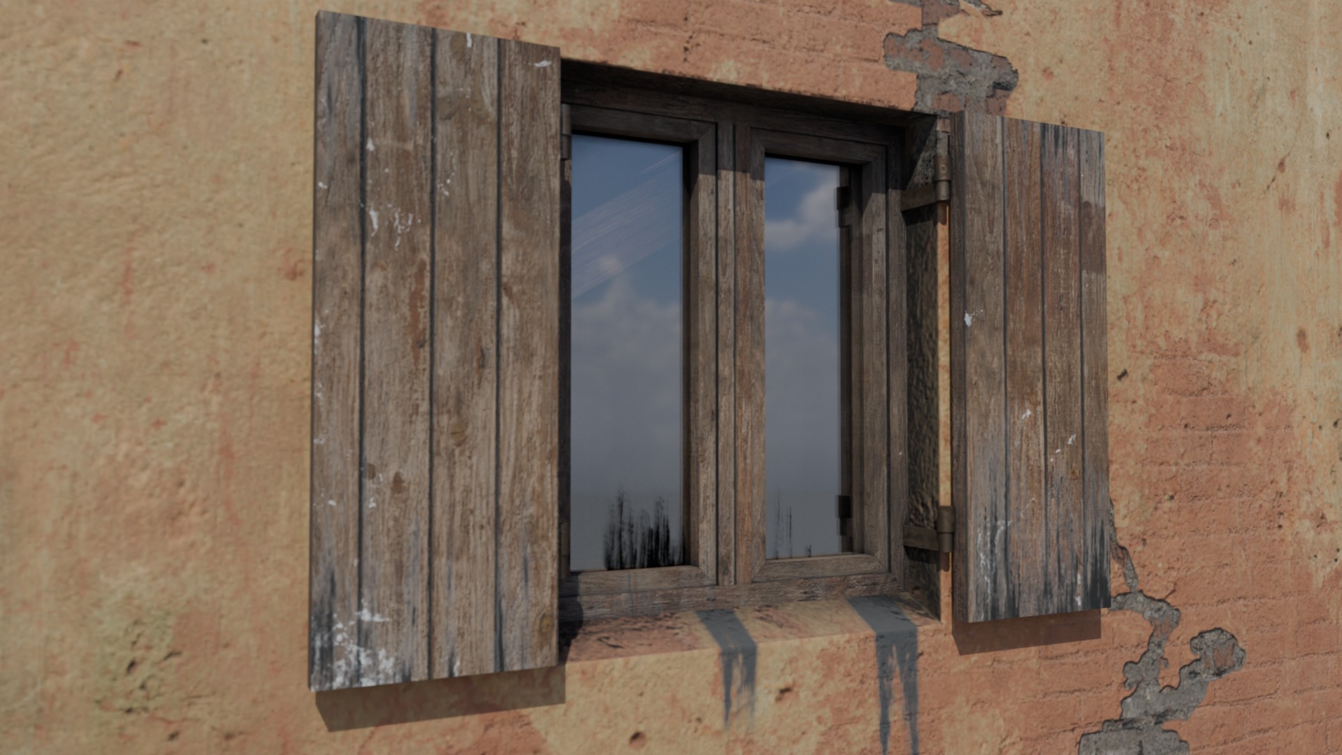 Orange House with interior and simple furniture Low-poly 3D model_4