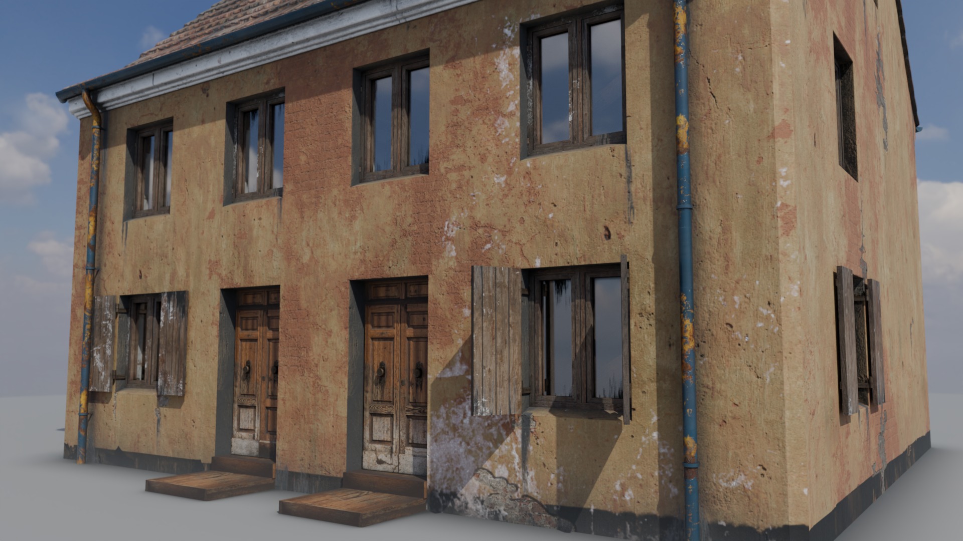 Orange House with interior and simple furniture Low-poly 3D model_1