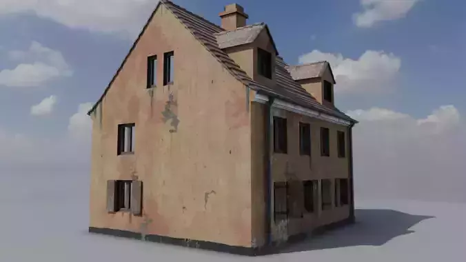 Orange House with interior and simple furniture Low-poly 3D model