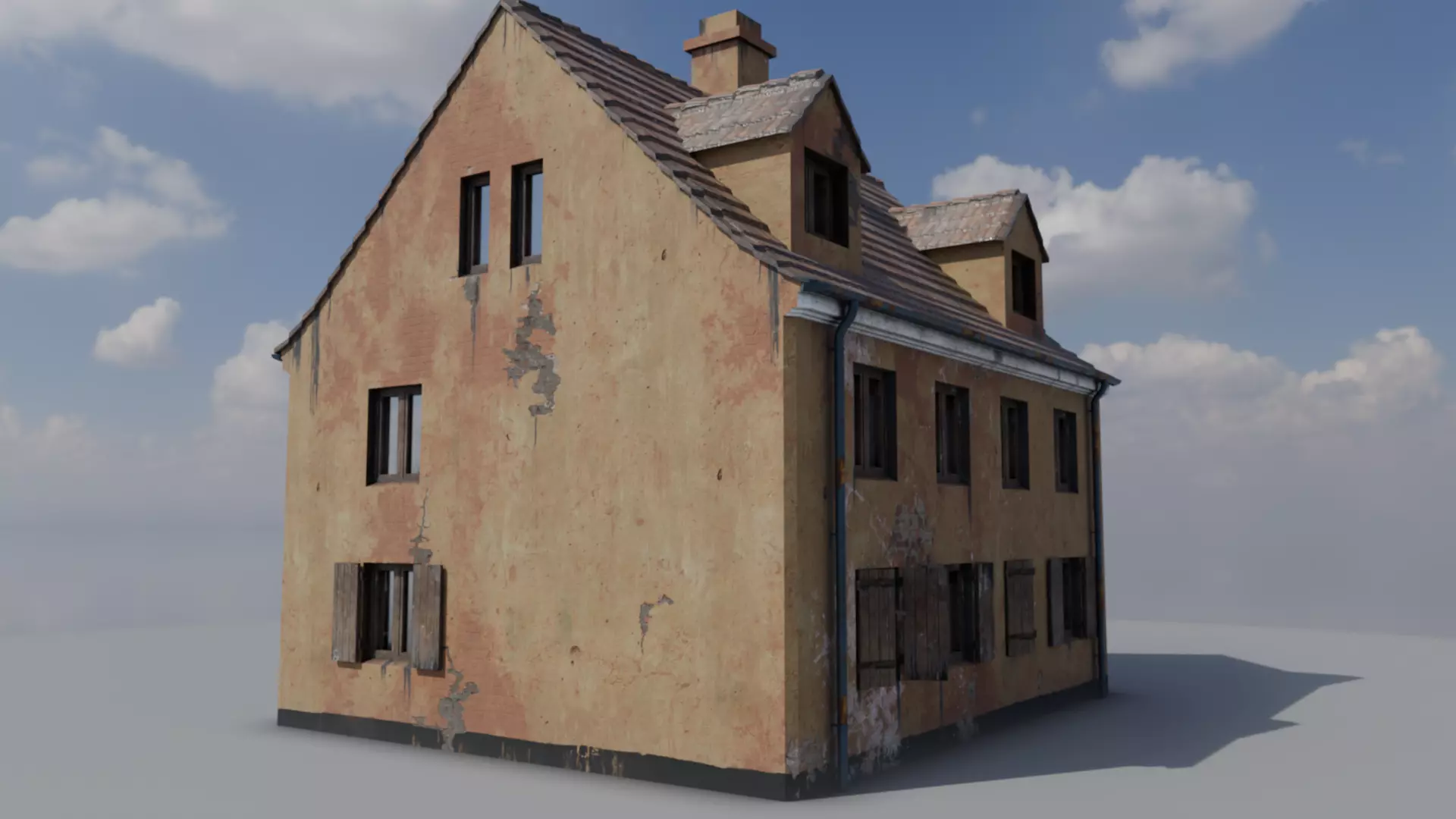 Orange House with interior and simple furniture Low-poly 3D model_0